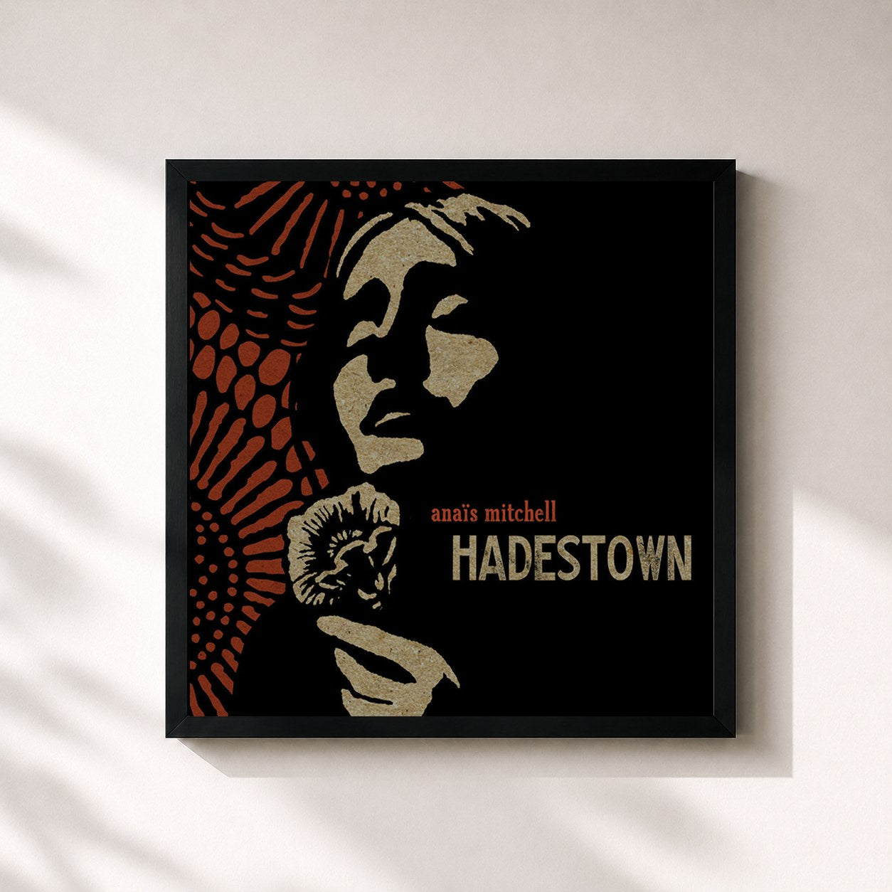 #noir Tableau carré de l'album Hadestown de Anais Mitchell, cadre noir 32x32 cm