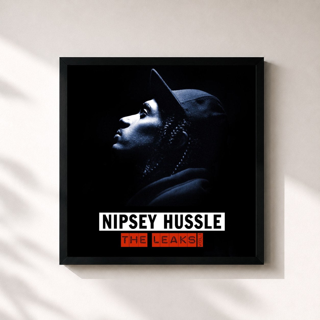 #noir Tableau carré de l'album The Leaks, Vol. 1 de Nipsey Hussle, cadre noir 32x32 cm