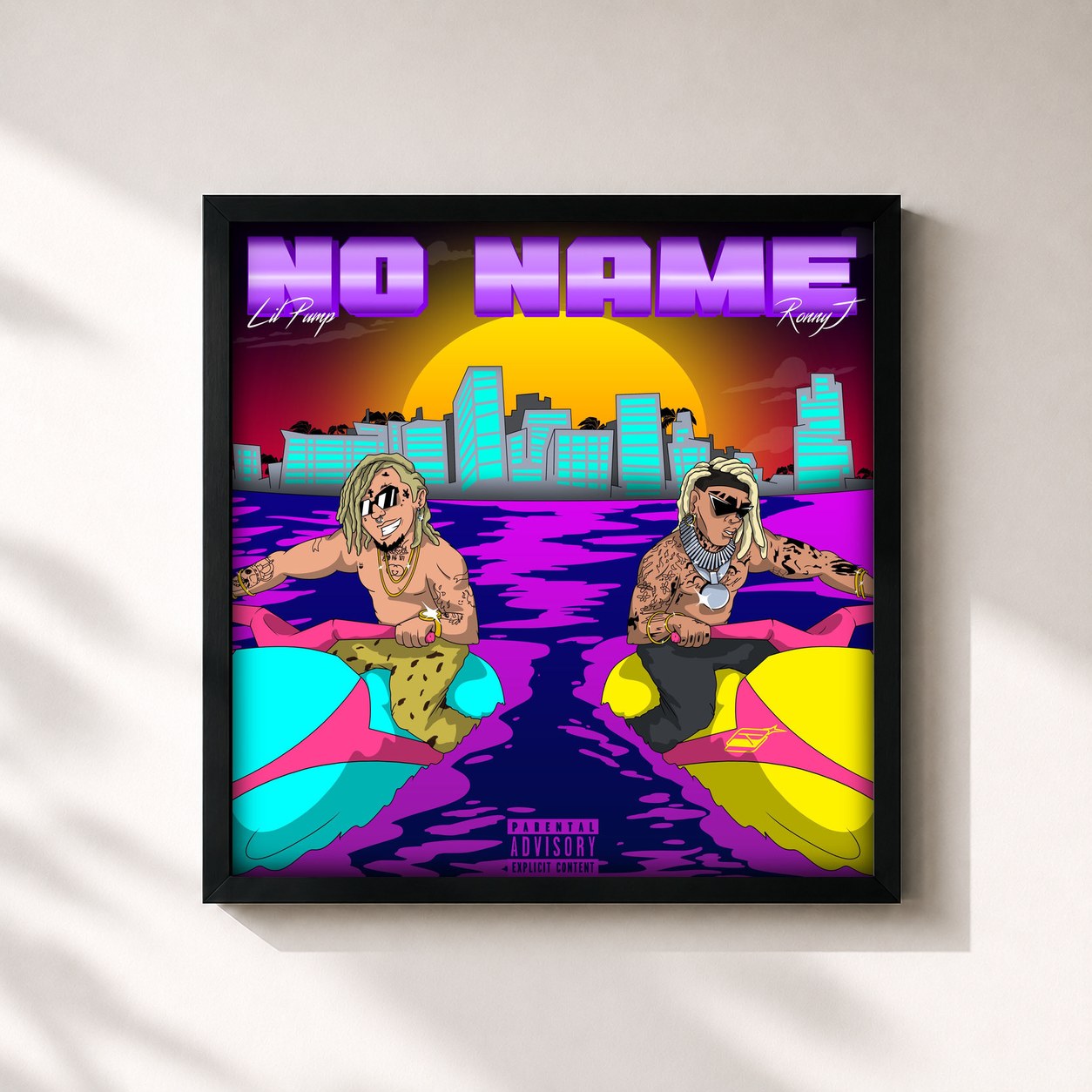 #noir Tableau carré de l'album No Name de Lil Pump, cadre noir 32x32 cm