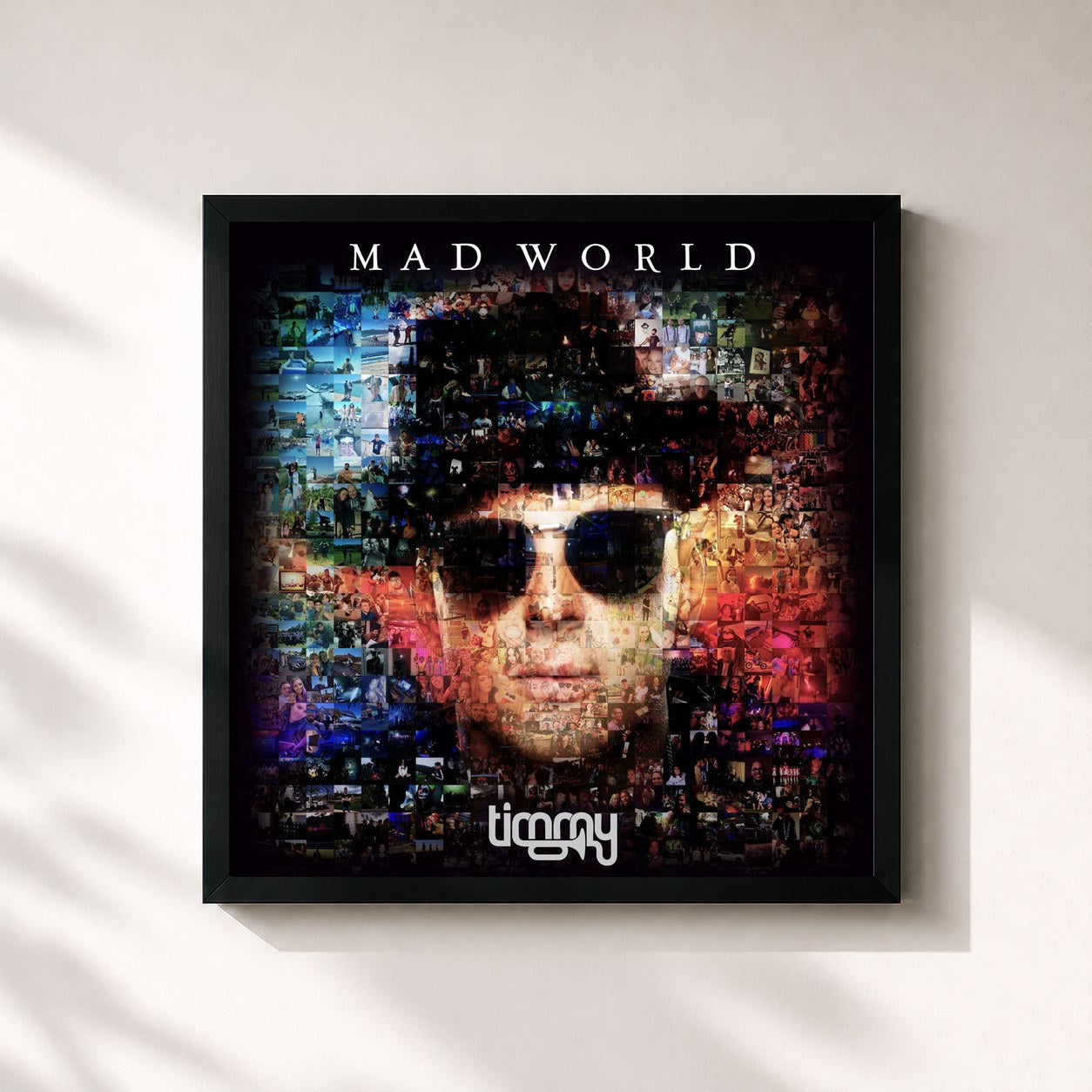 #noir Tableau carré de l'album Mad World de Timmy Trumpet, cadre noir 32x32 cm