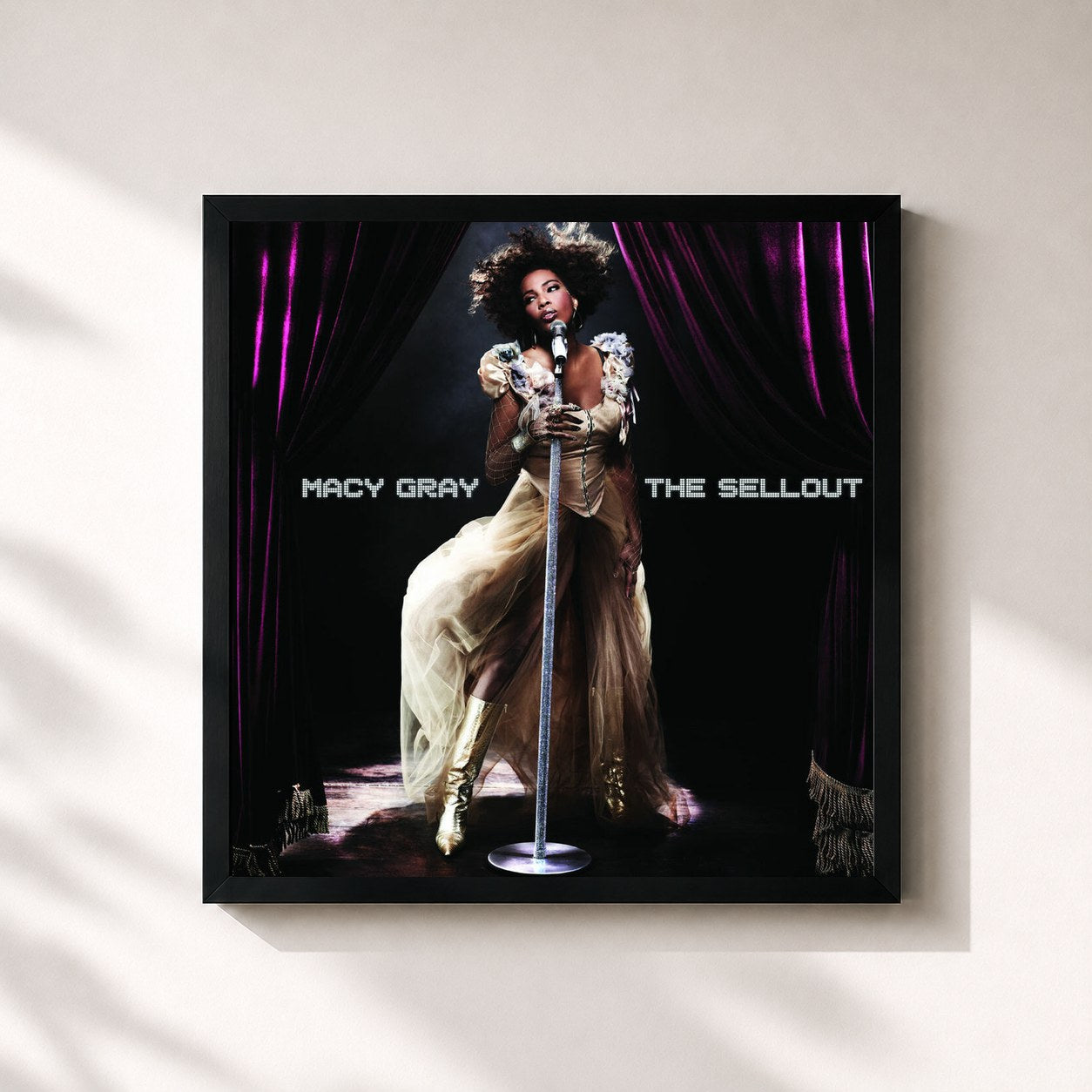 #noir Tableau carré de l'album The Sellout de Macy Gray, cadre noir 32x32 cm