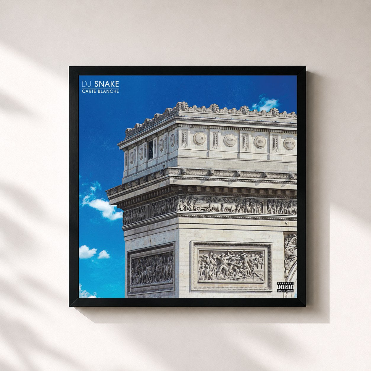 #noir Tableau carré de l'album Carte Blanche de DJ Snake, cadre noir 32x32 cm