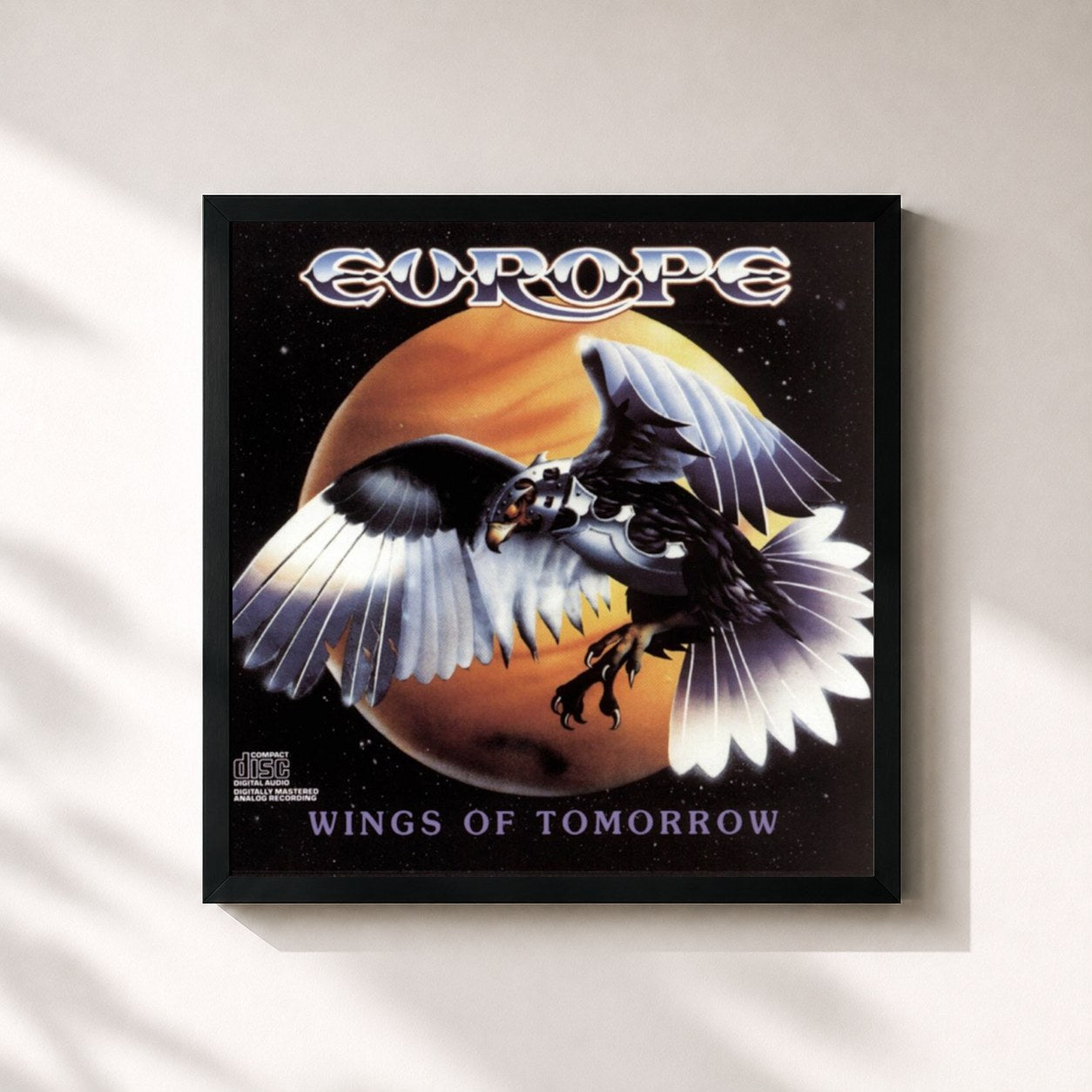 #noir Tableau carré de l'album Wings Of Tomorrow de Europe, cadre noir 32x32 cm