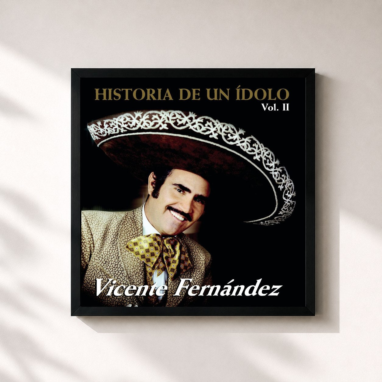 #noir Tableau carré de l'album Historia De Un Idolo Vol.II de Vicente Fernández, cadre noir 32x32 cm
