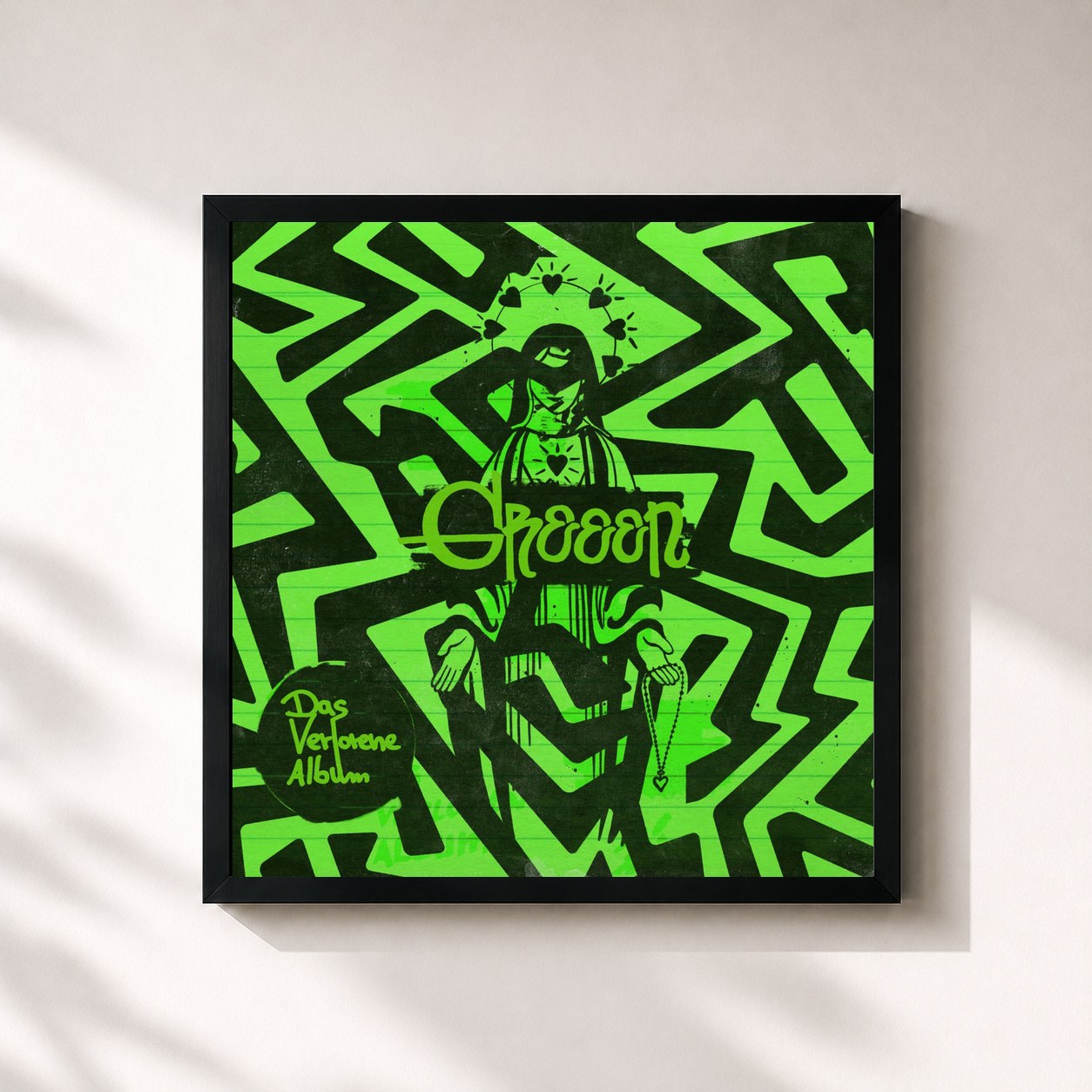 #noir Tableau carré de l'album Das verlorene Album de GReeeN, cadre noir 32x32 cm