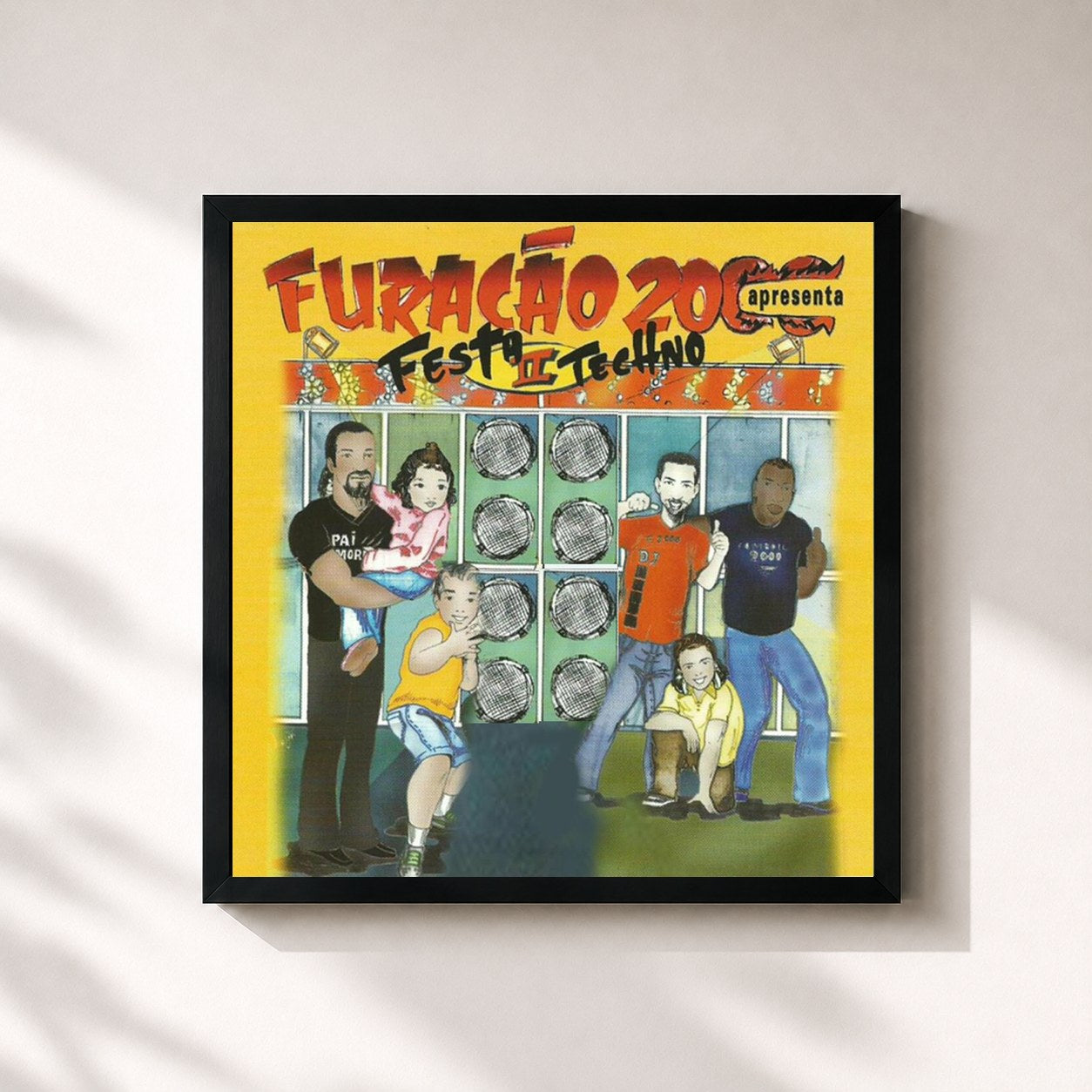 #noir Tableau carré de l'album Festa Techno, Vol. 2 de Furacão 2000, cadre noir 32x32 cm