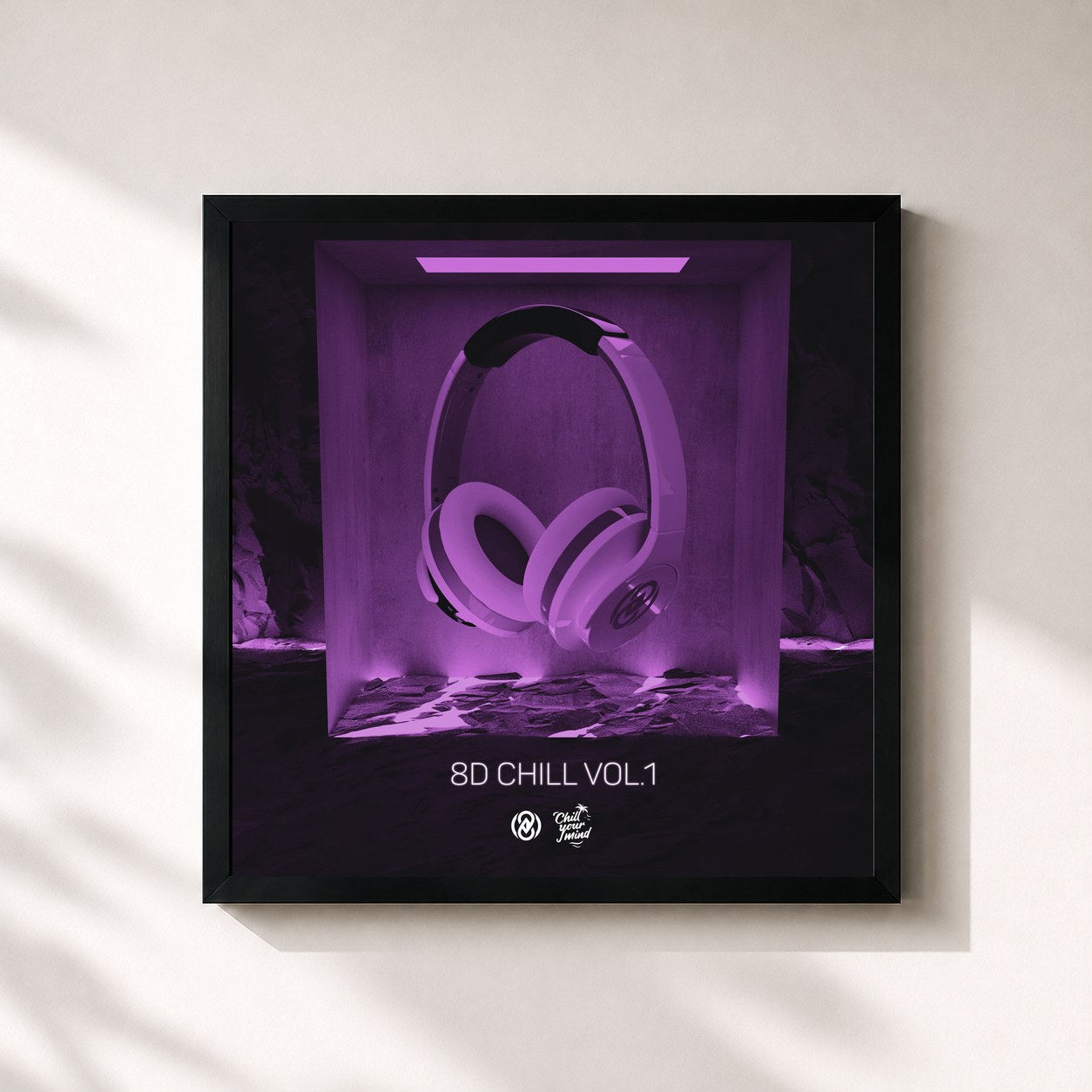 #noir Tableau carré de l'album 8D Chill Volume 1 de 8D Tunes, cadre noir 32x32 cm