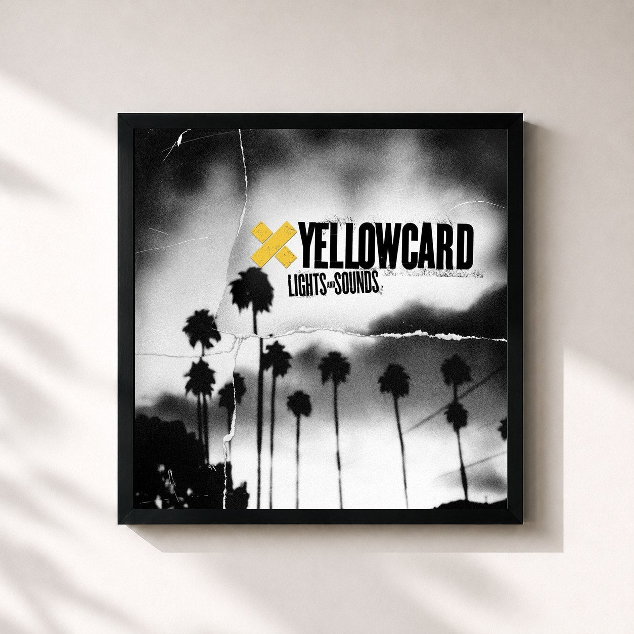 #noir Tableau carré de l'album Lights And Sounds de Yellowcard, cadre noir 32x32 cm