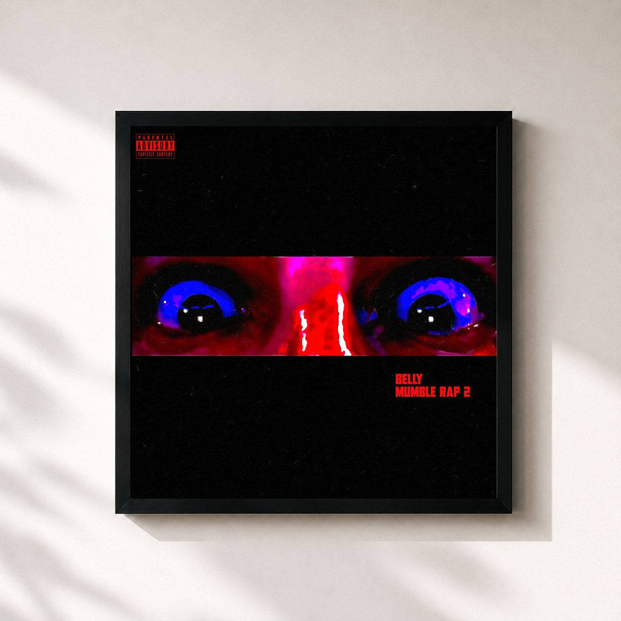 #noir Tableau carré de l'album Mumble Rap 2 de Belly, cadre noir 32x32 cm