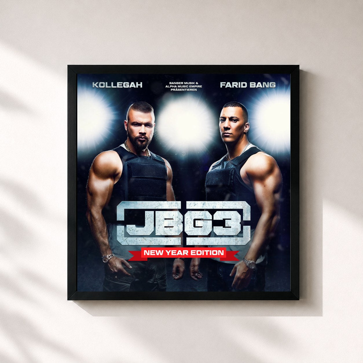 #noir Tableau carré de l'album Jung Brutal Gutaussehend 3 (New Year Edition) de Farid Bang, cadre noir 32x32 cm