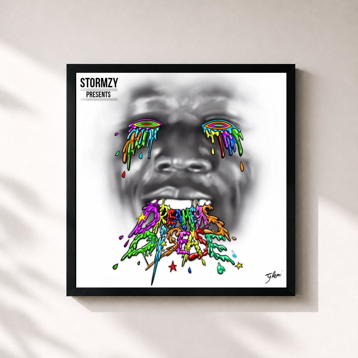 #noir Tableau carré de l'album Dreamers Disease de Stormzy, cadre noir 32x32 cm