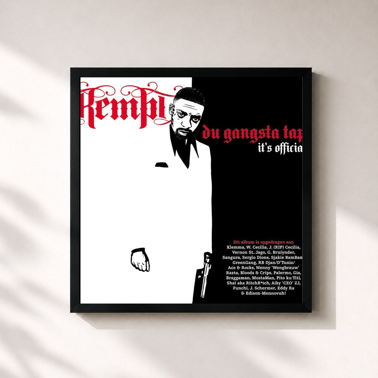#noir Tableau carré de l'album Du Gangsta Tape (It's Official) de Kempi, cadre noir 32x32 cm