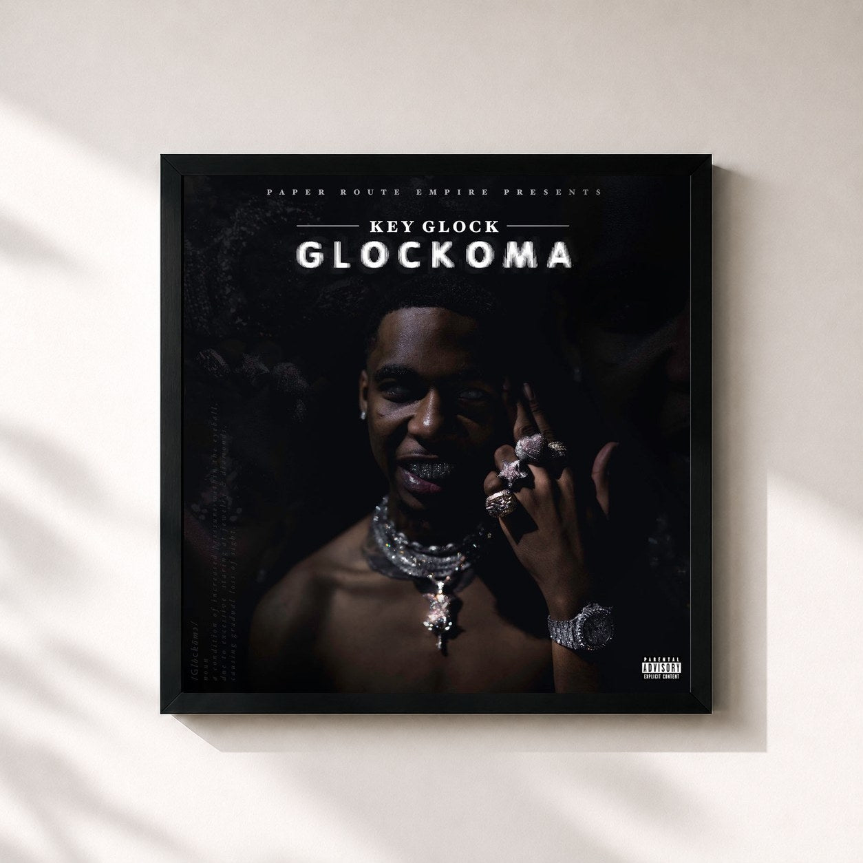 #noir Tableau carré de l'album Glockoma de Key Glock, cadre noir 32x32 cm