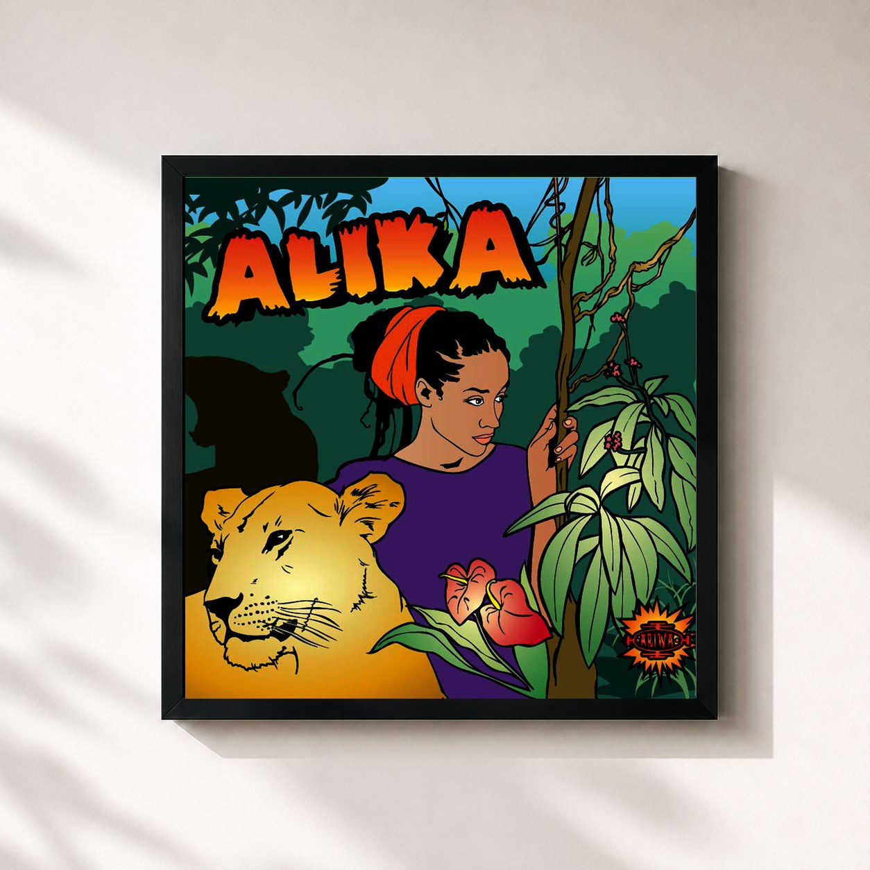 #noir Tableau carré de l'album Mad Professor Meets Alika de Alika, cadre noir 32x32 cm