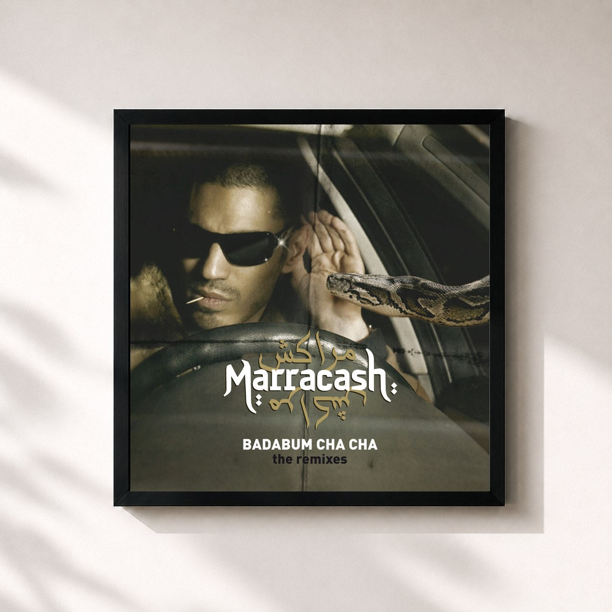 #noir Tableau carré de l'album Badabum Cha Cha (The Remixes) de Marracash, cadre noir 32x32 cm