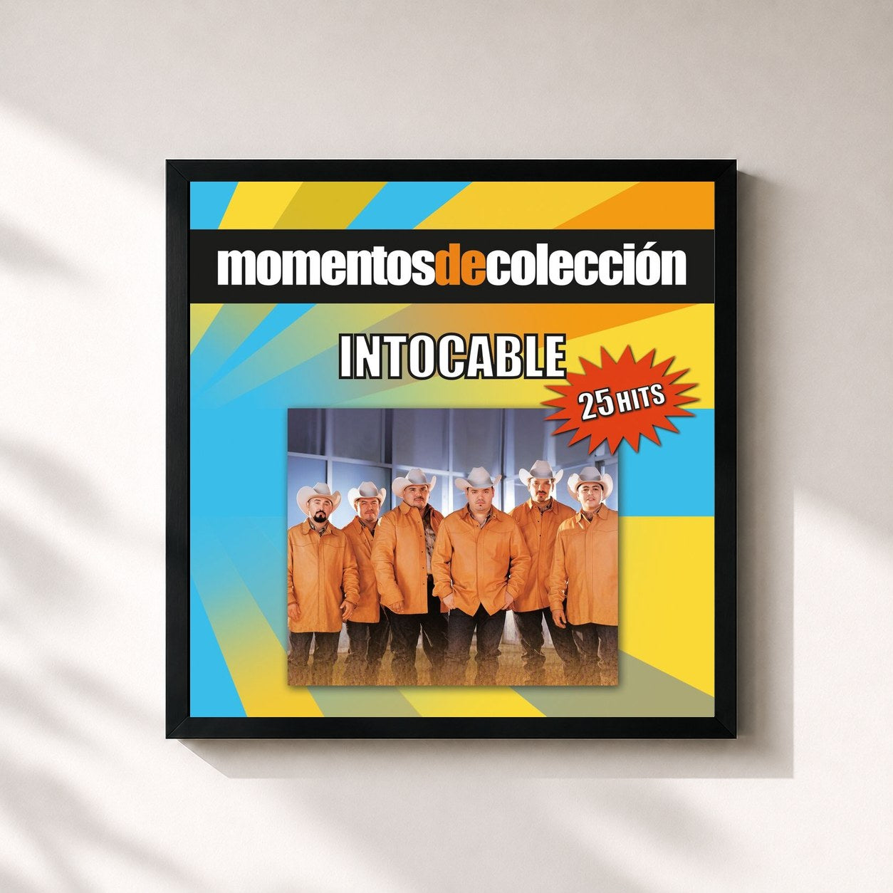 #noir Tableau carré de l'album Momentos De Coleccion de Intocable, cadre noir 32x32 cm