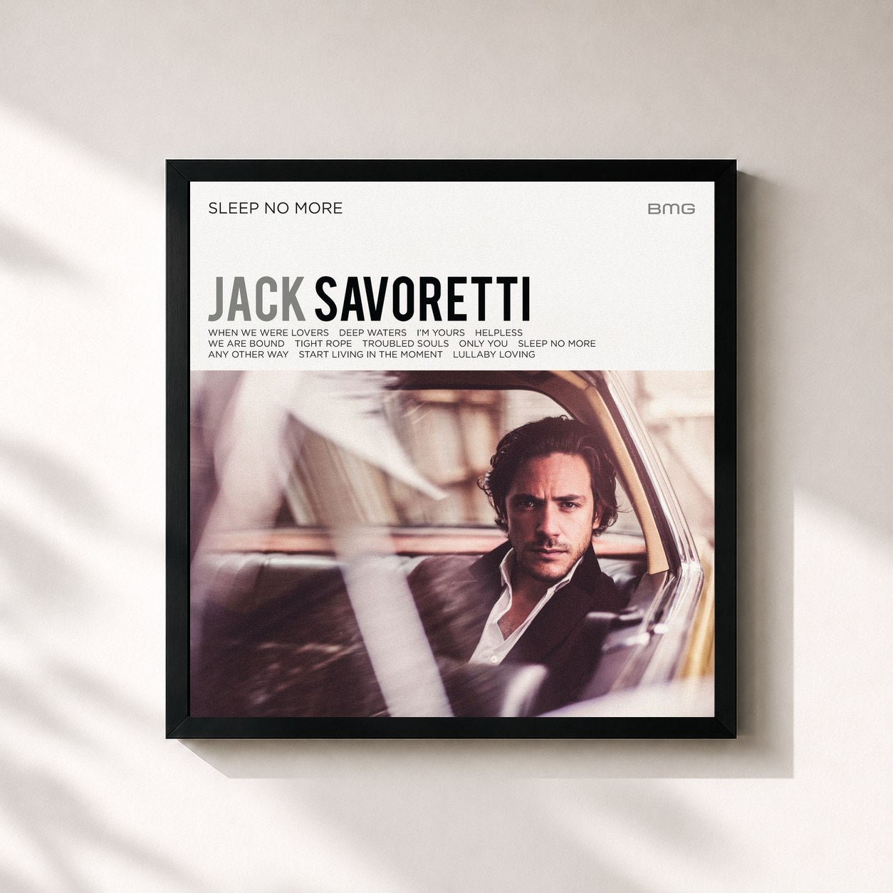 #noir Tableau carré de l'album Sleep No More de Jack Savoretti, cadre noir 32x32 cm