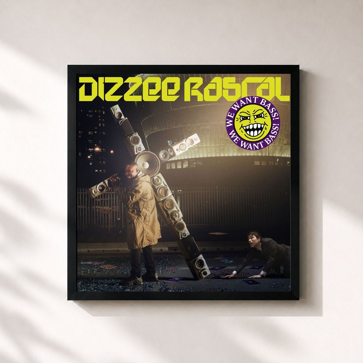 #noir Tableau carré de l'album We Want Bass de Dizzee Rascal, cadre noir 32x32 cm