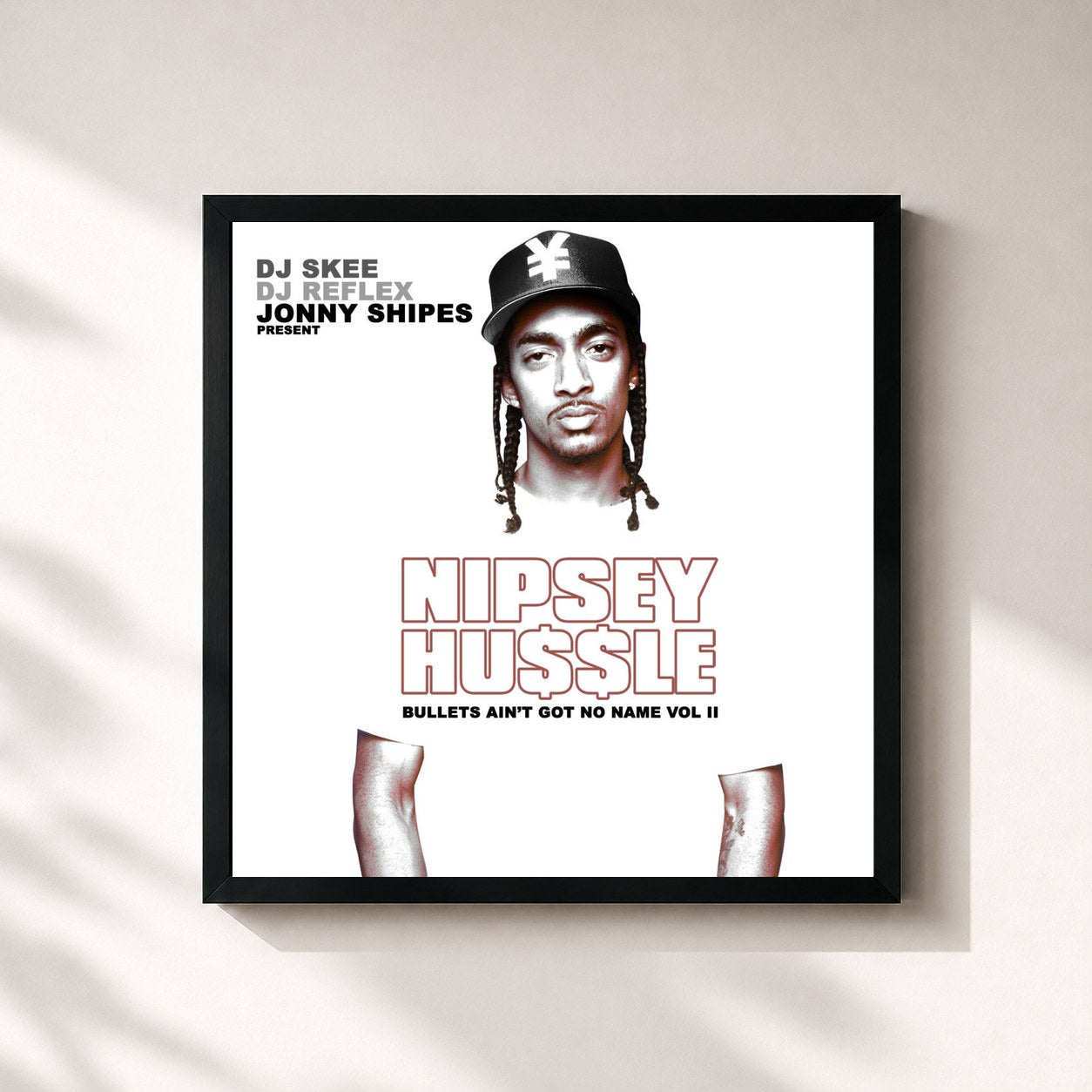 #noir Tableau carré de l'album Bullets Aint Got No Name Vol.2 de Nipsey Hussle, cadre noir 32x32 cm