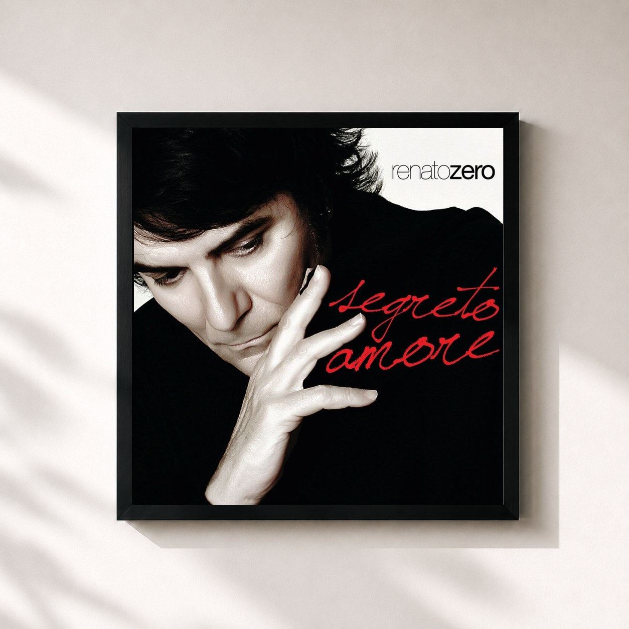 #noir Tableau carré de l'album Segreto Amore de Renato Zero, cadre noir 32x32 cm