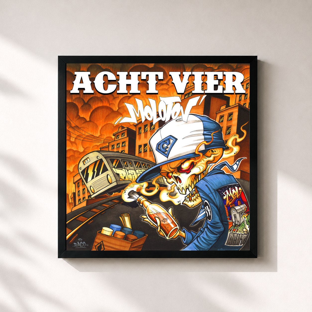 #noir Tableau carré de l'album Molotov de AchtVier, cadre noir 32x32 cm