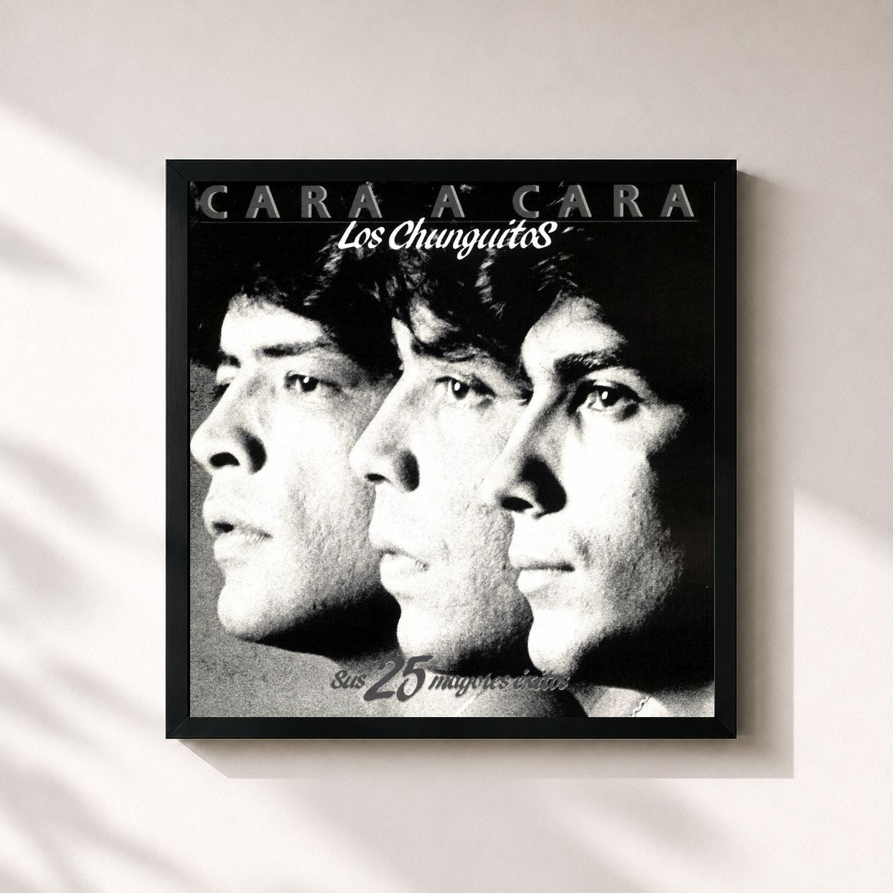 #noir Tableau carré de l'album Cara A Cara de Los Chunguitos, cadre noir 32x32 cm