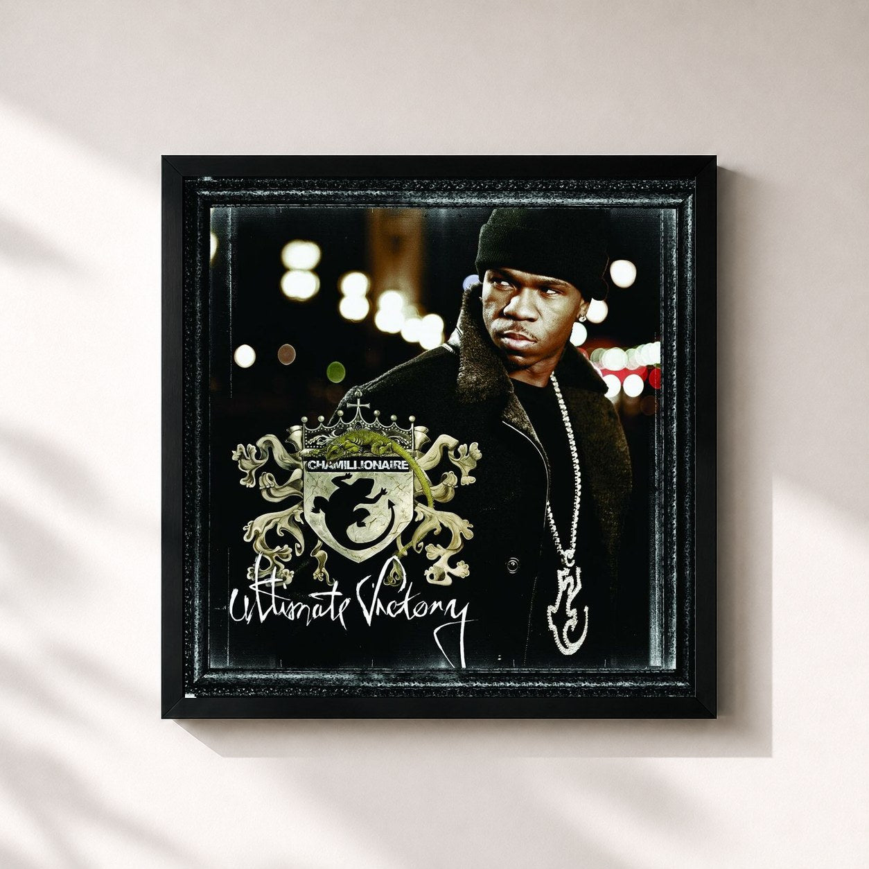 #noir Tableau carré de l'album Ultimate Victory de Chamillionaire, cadre noir 32x32 cm