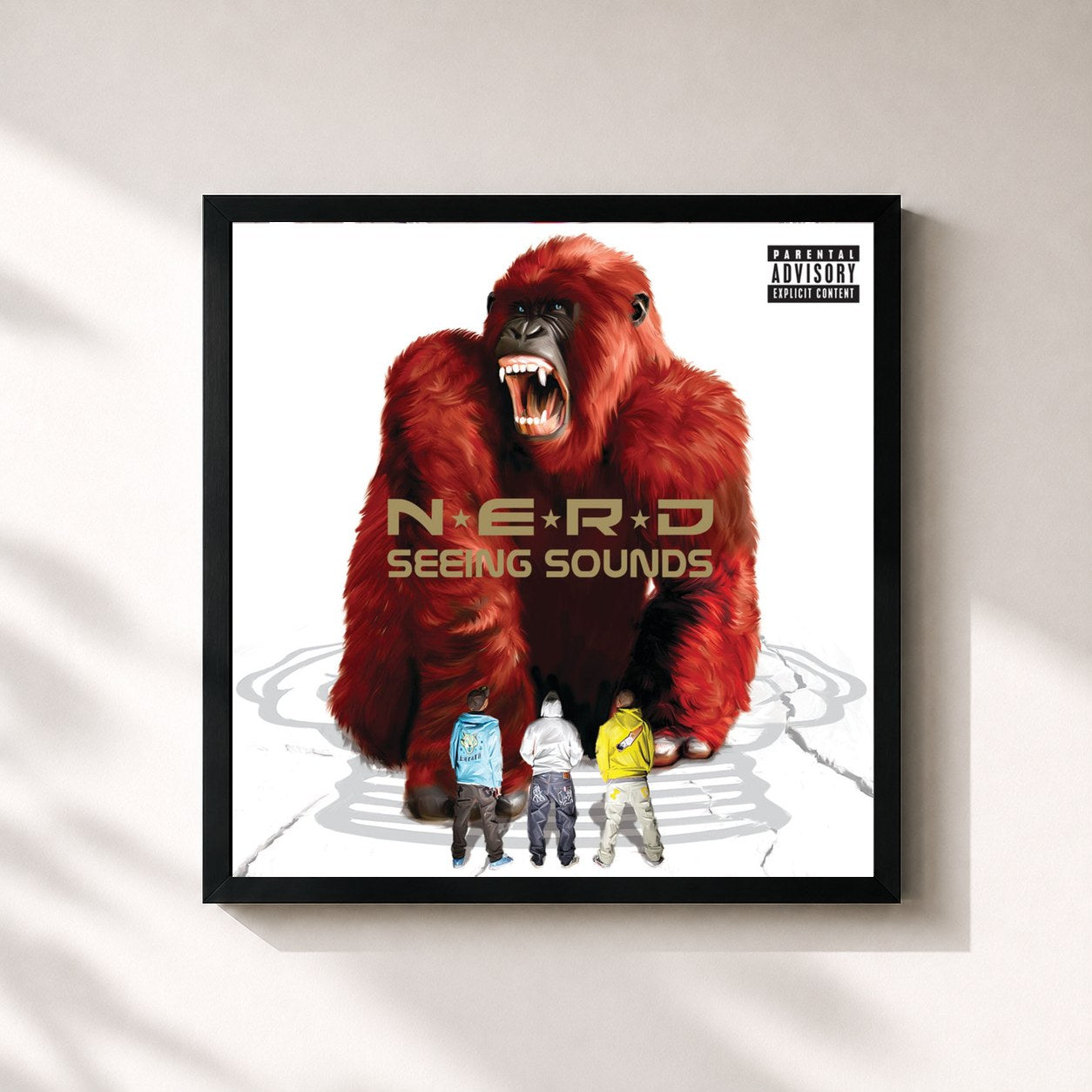 #noir Tableau carré de l'album Seeing Sounds de N.E.R.D, cadre noir 32x32 cm