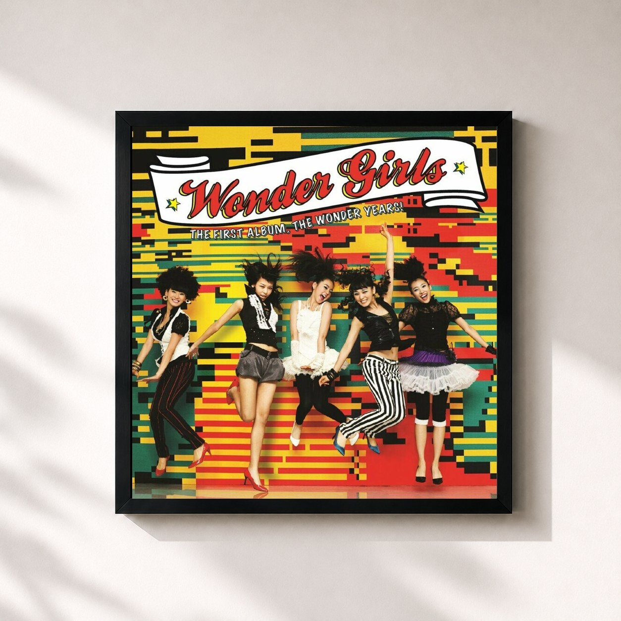 #noir Tableau carré de l'album The Wonder Years de Wonder Girls, cadre noir 32x32 cm