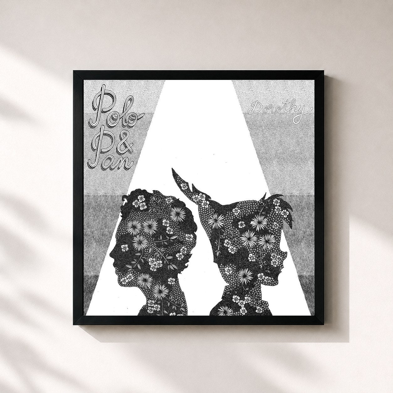 #noir Tableau carré de l'album Dorothy de Polo & Pan, cadre noir 32x32 cm