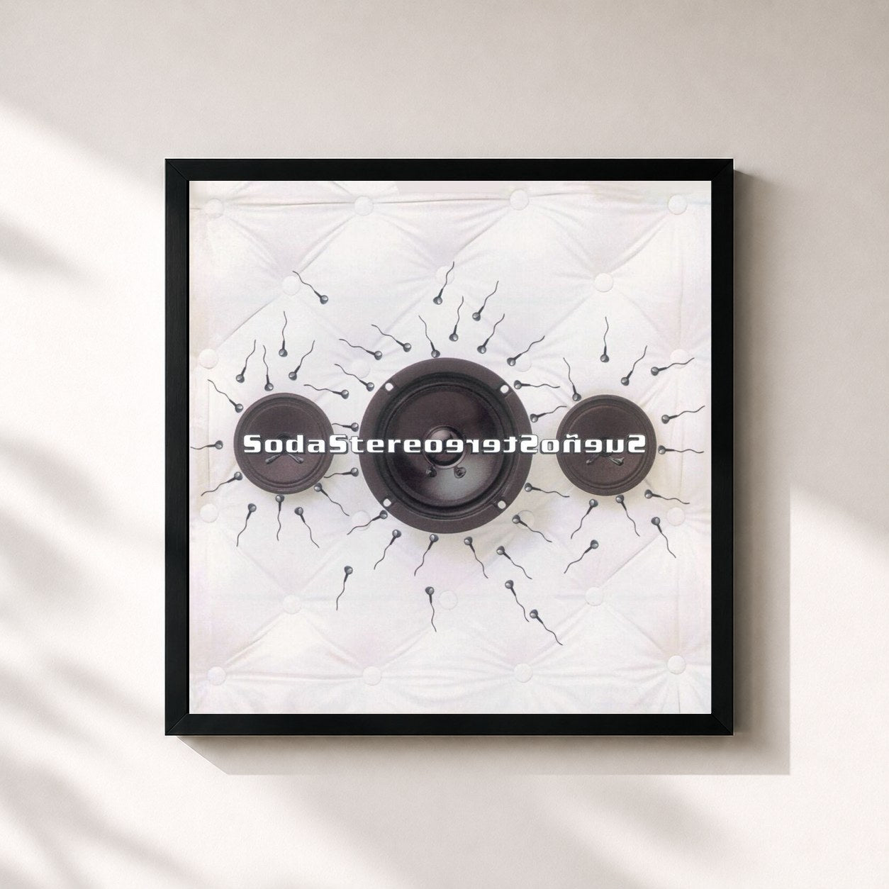 #noir Tableau carré de l'album Sueño Stereo de Soda Stereo, cadre noir 32x32 cm