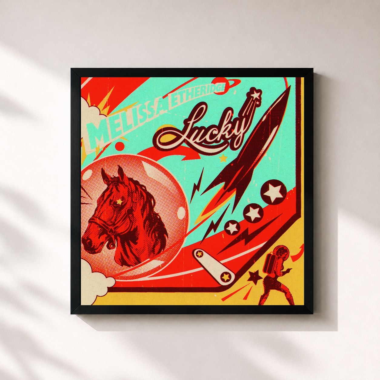 #noir Tableau carré de l'album Lucky de Melissa Etheridge, cadre noir 32x32 cm