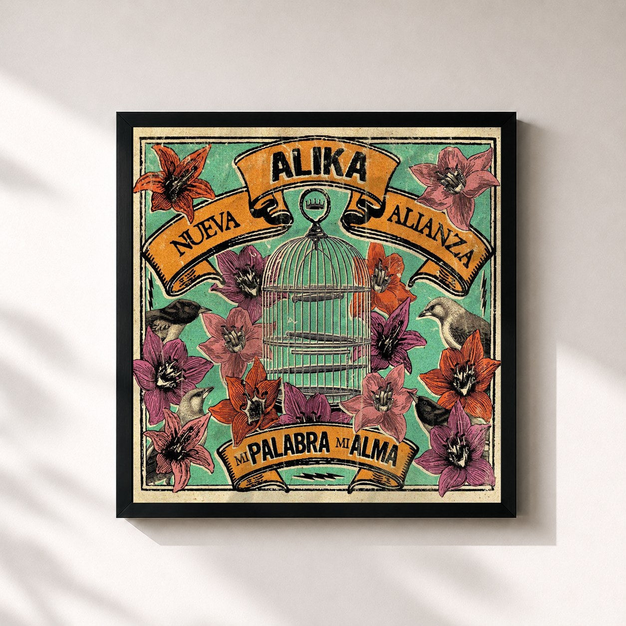 #noir Tableau carré de l'album Mi Palabra Mi Alma de Alika, cadre noir 32x32 cm