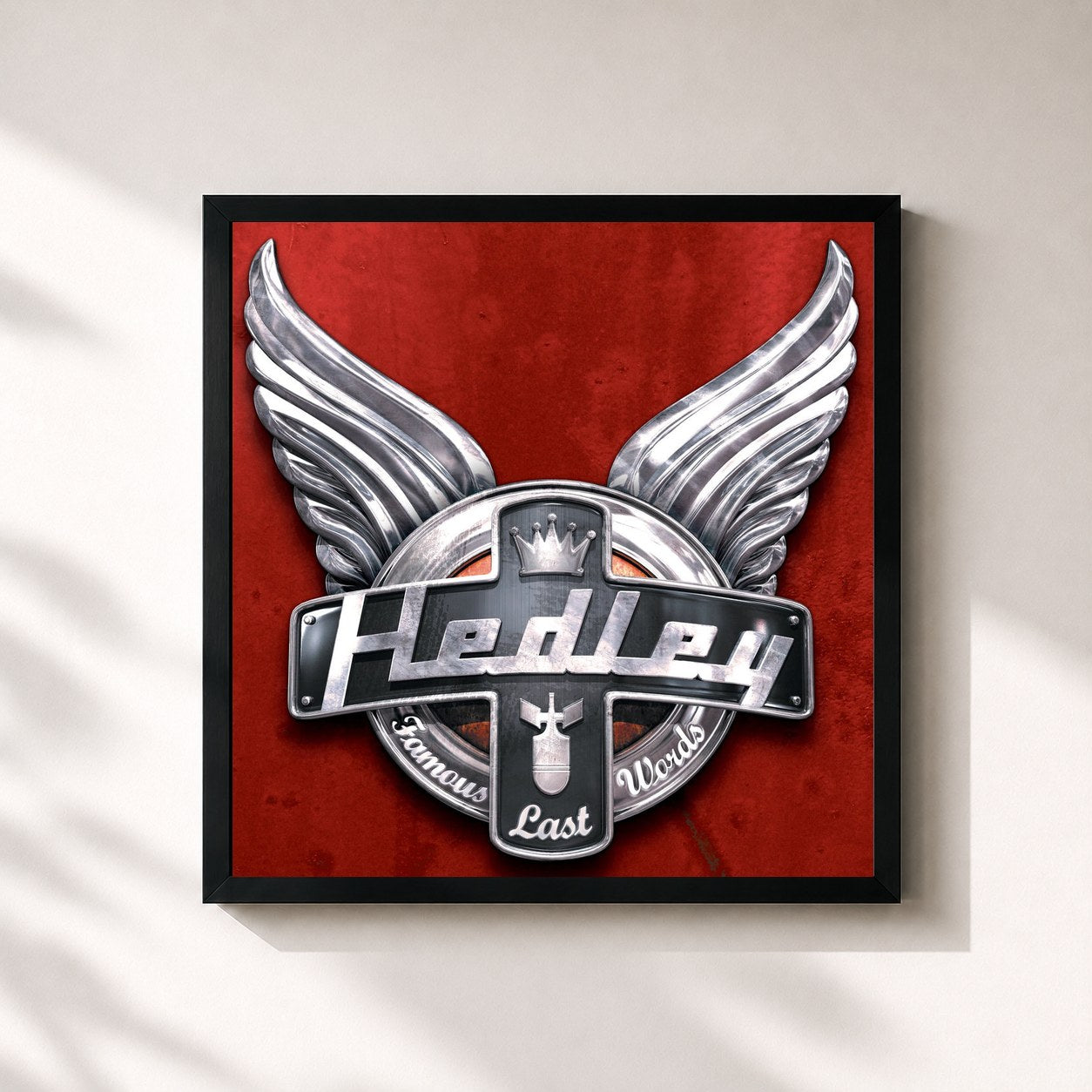 #noir Tableau carré de l'album Famous Last Words de Hedley, cadre noir 32x32 cm