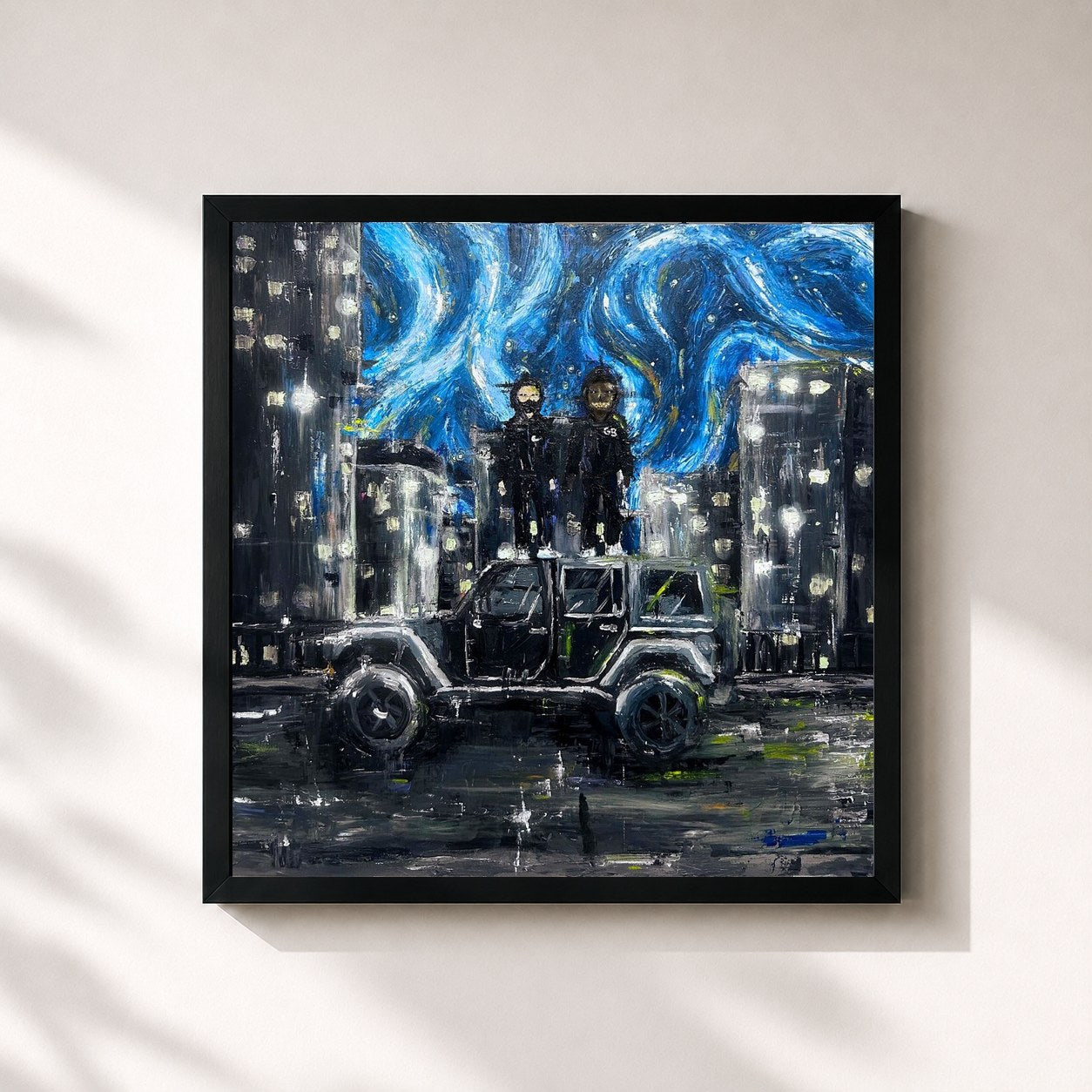 #noir Tableau carré de l'album Night Ride de Roshi, cadre noir 32x32 cm