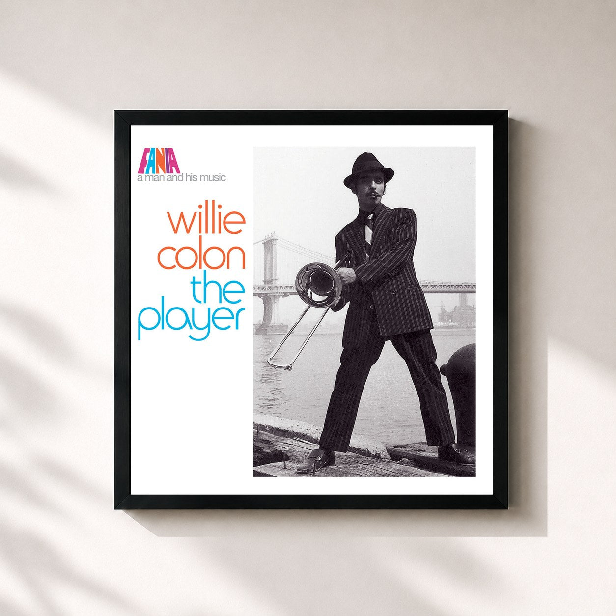 #noir Tableau carré de l'album A Man And His Music: The Player de Willie Colón, cadre noir 32x32 cm