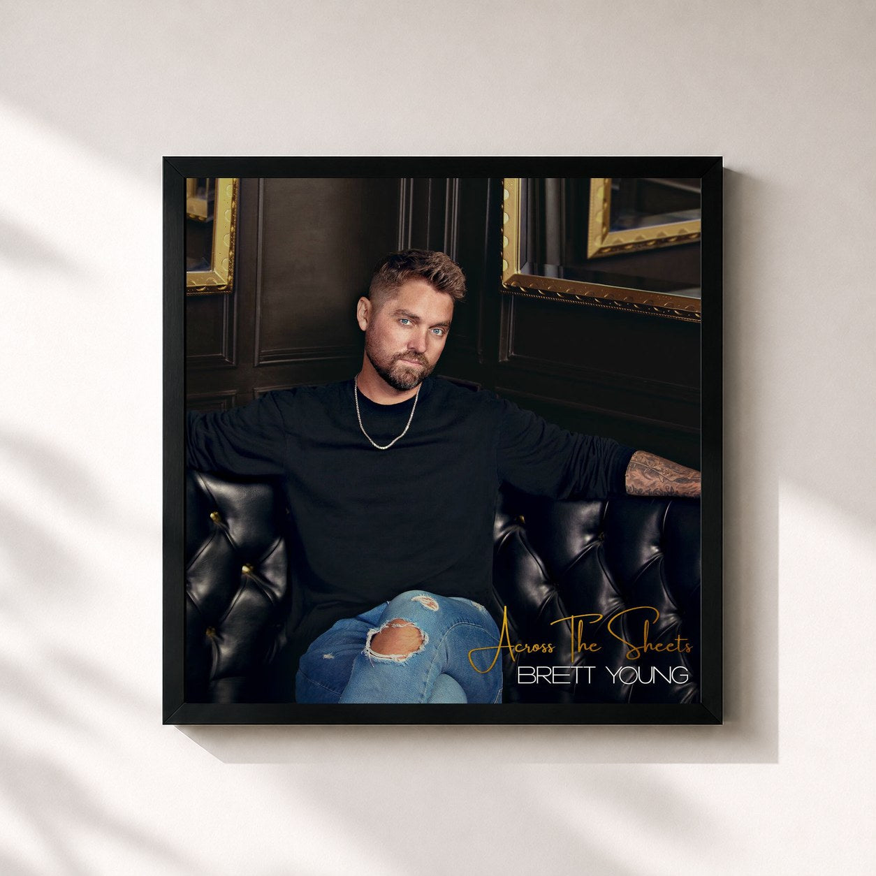 #noir Tableau carré de l'album Across The Sheets de Brett Young, cadre noir 32x32 cm