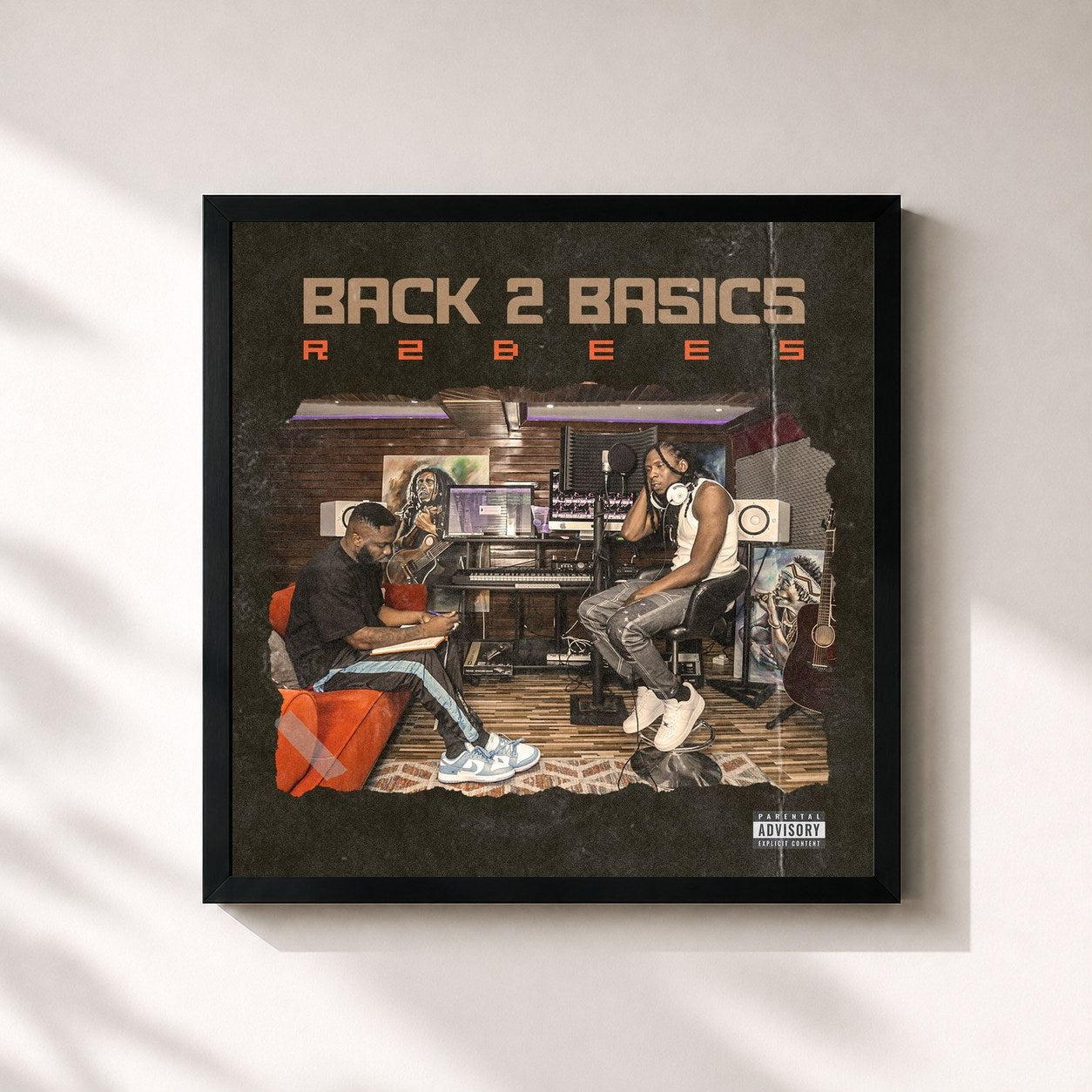 #noir Tableau carré de l'album Back 2 Basics de R2bees, cadre noir 32x32 cm