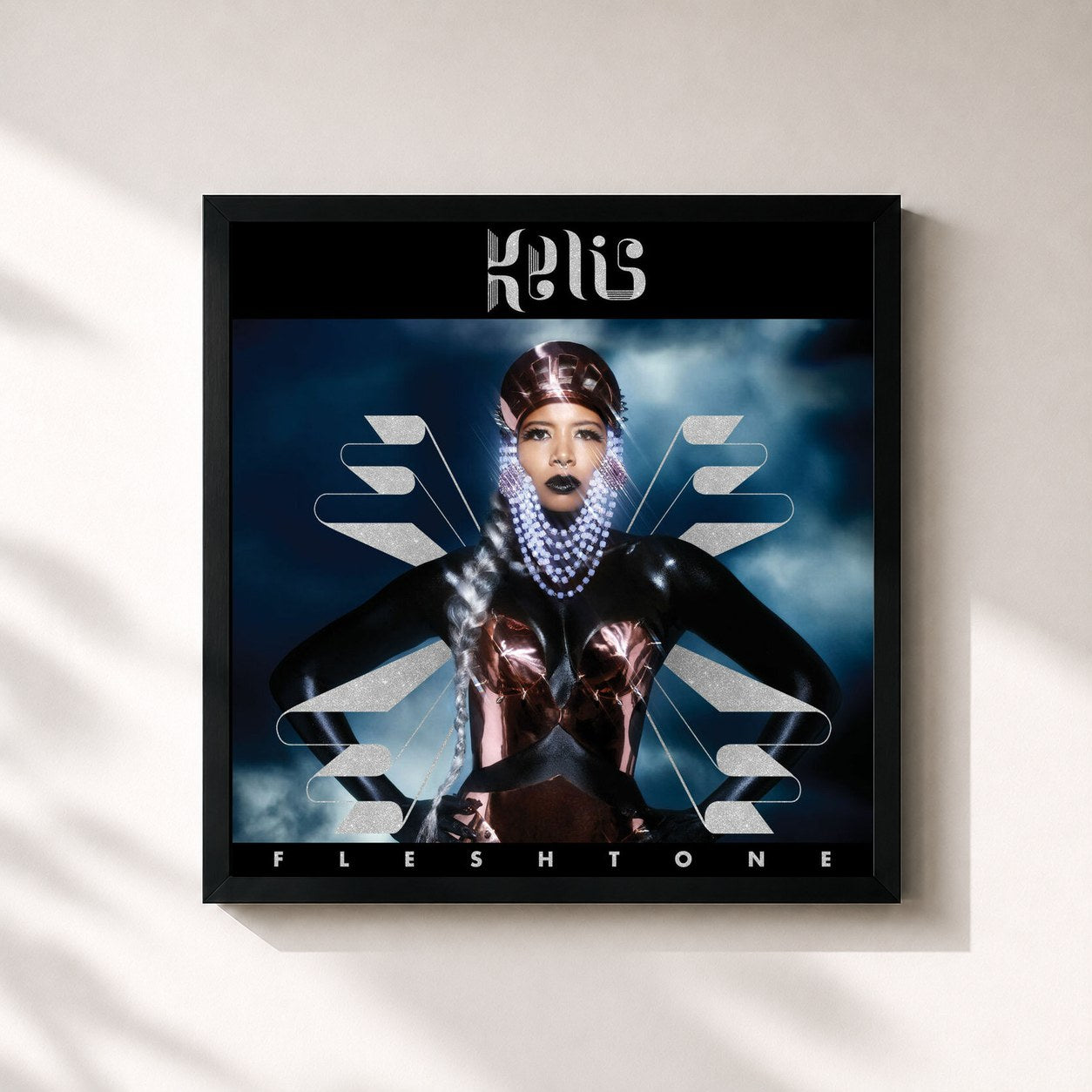 #noir Tableau carré de l'album Flesh Tone de Kelis, cadre noir 32x32 cm