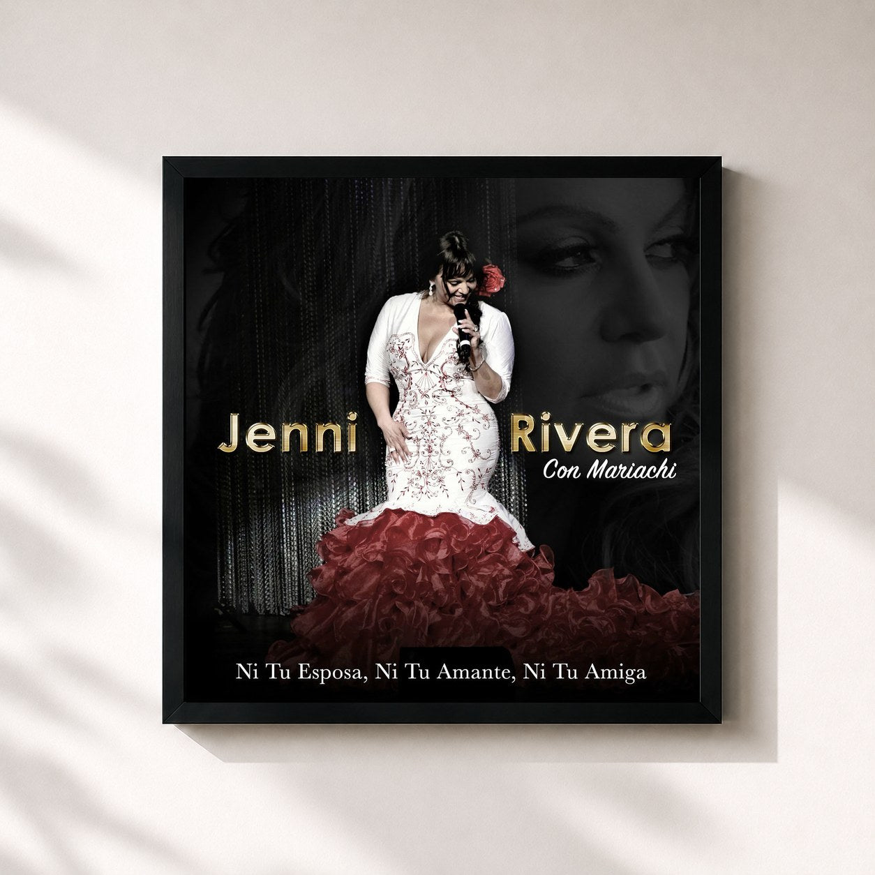 #noir Tableau carré de l'album Ni Tu Esposa, Ni Tu Amante, Ni Tu Amiga de Jenni Rivera, cadre noir 32x32 cm