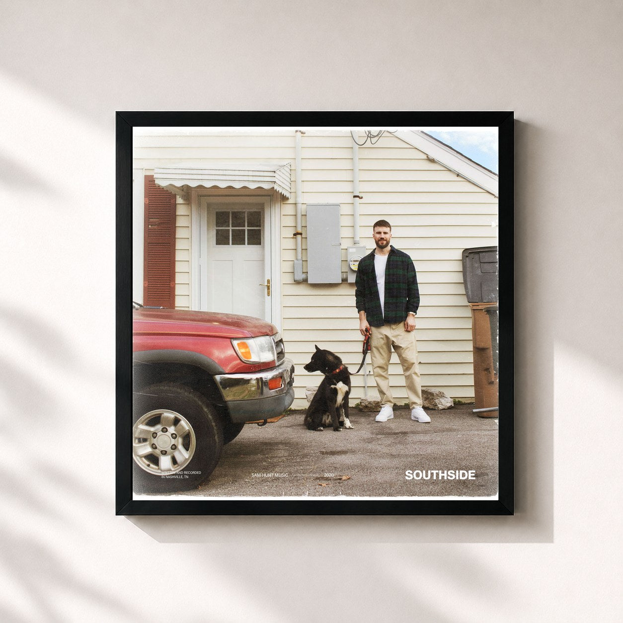 #noir Tableau carré de l'album SOUTHSIDE de Sam Hunt, cadre noir 32x32 cm