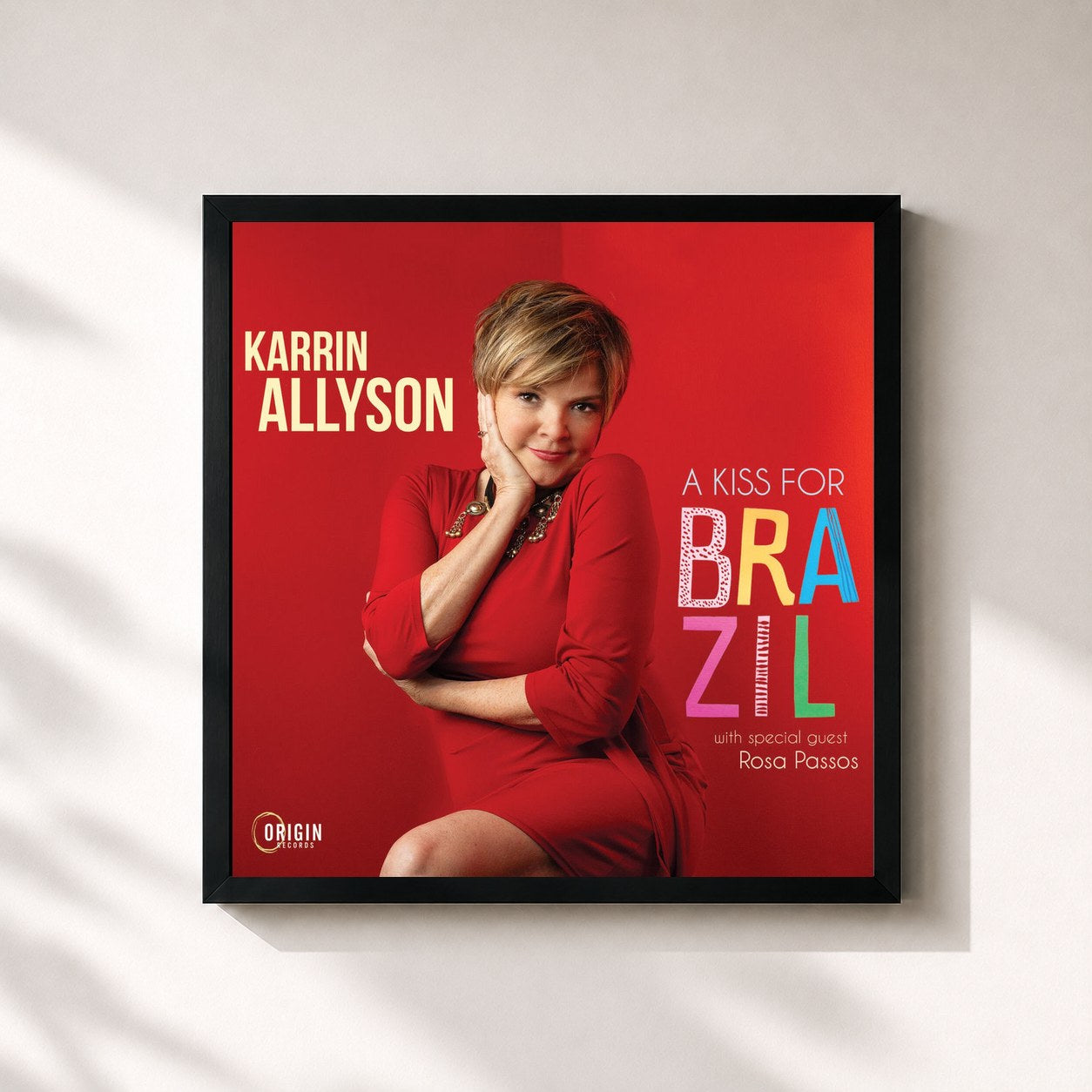 #noir Tableau carré de l'album A Kiss for Brazil de Karrin Allyson, cadre noir 32x32 cm