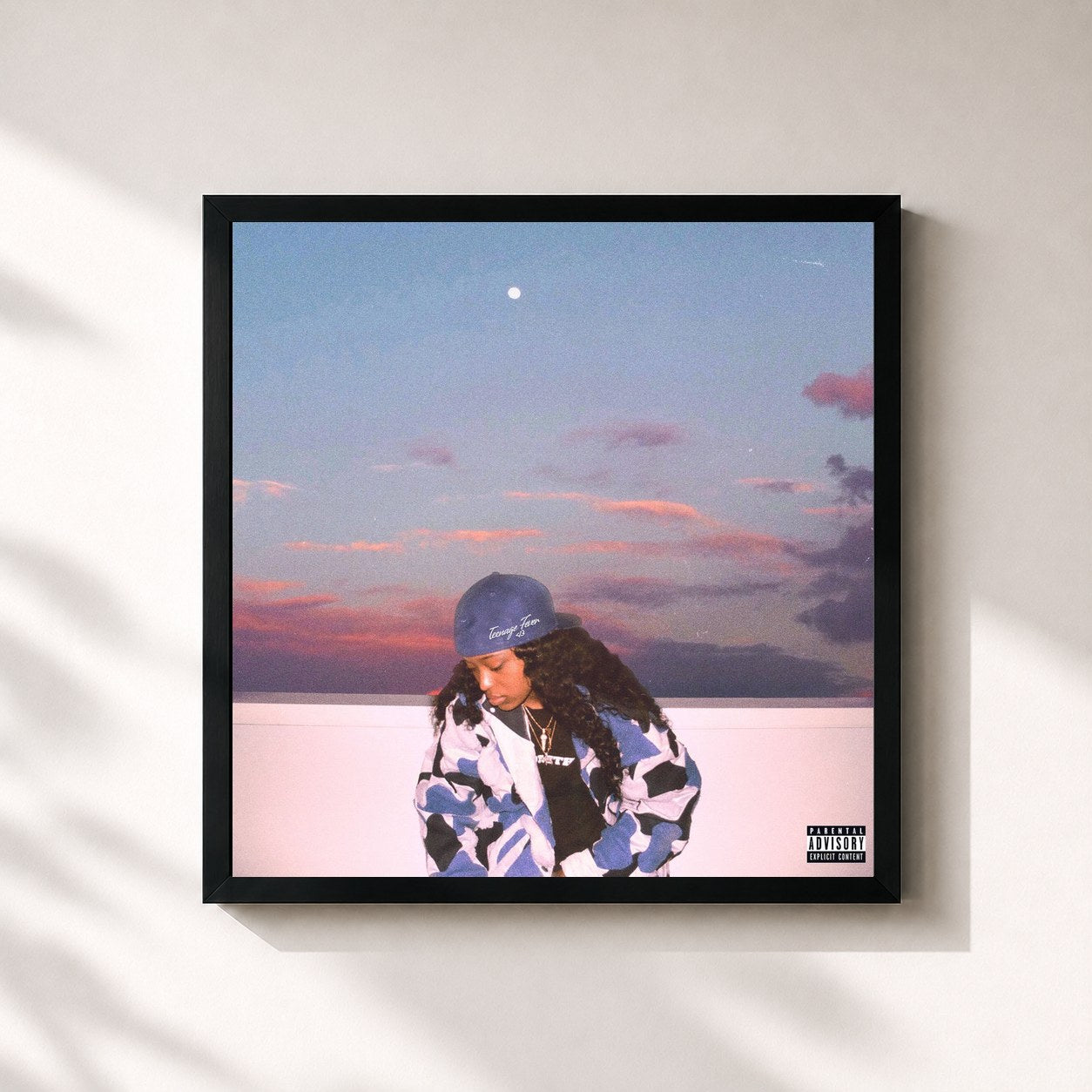 #noir Tableau carré de l'album Teenage Fever de Kaash Paige, cadre noir 32x32 cm