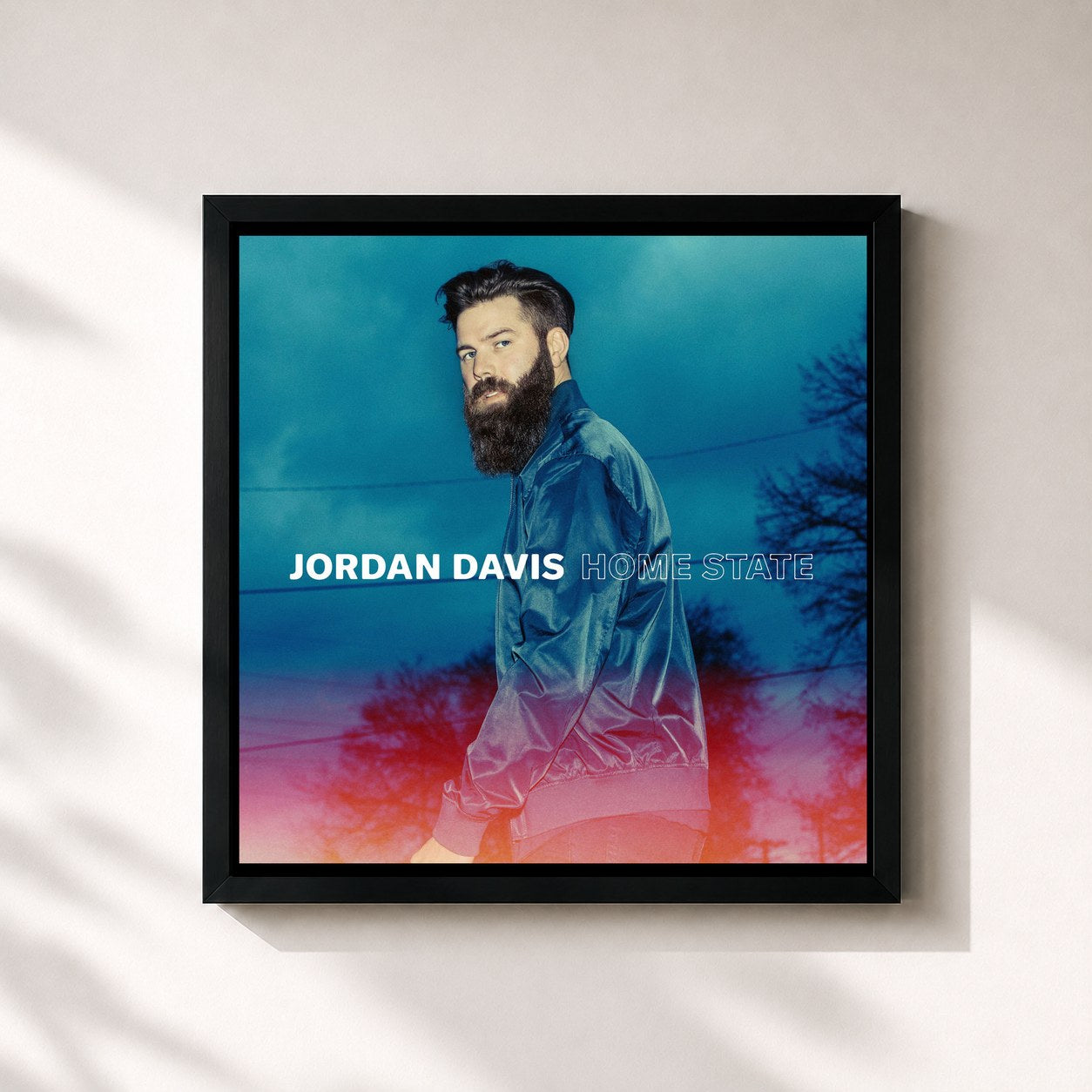 #noir Tableau carré de l'album Home State de Jordan Davis, cadre noir 32x32 cm
