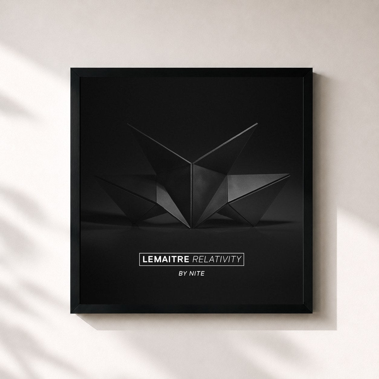 #noir Tableau carré de l'album Relativity By Nite de Lemaitre, cadre noir 32x32 cm