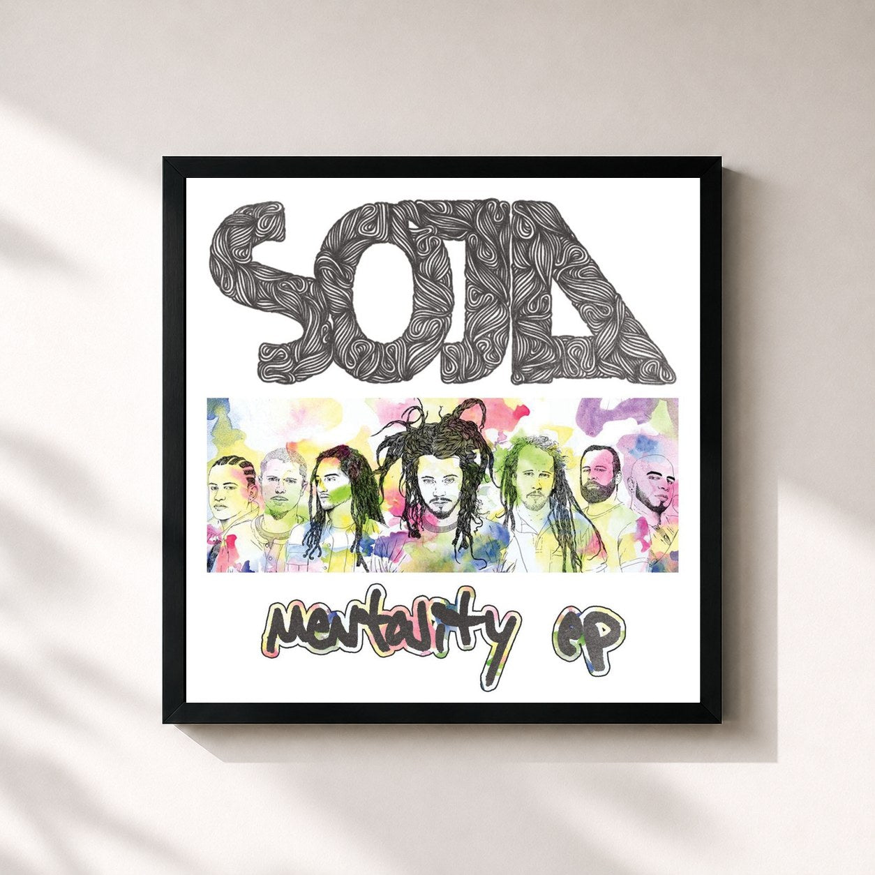 #noir Tableau carré de l'album Mentality EP de SOJA, cadre noir 32x32 cm