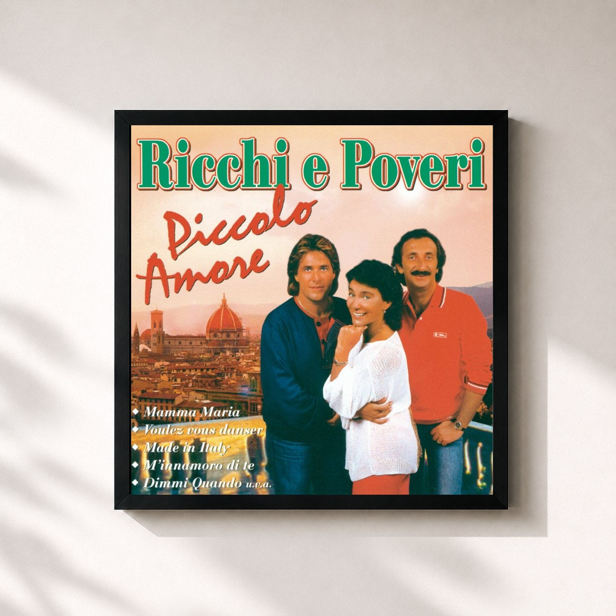 #noir Tableau carré de l'album Piccolo Amore de Ricchi e Poveri, cadre noir 32x32 cm