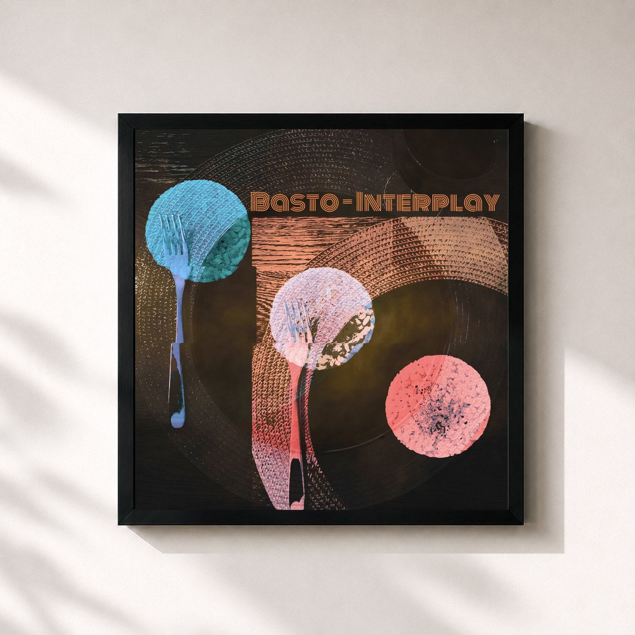 #noir Tableau carré de l'album Interplay de Basto, cadre noir 32x32 cm