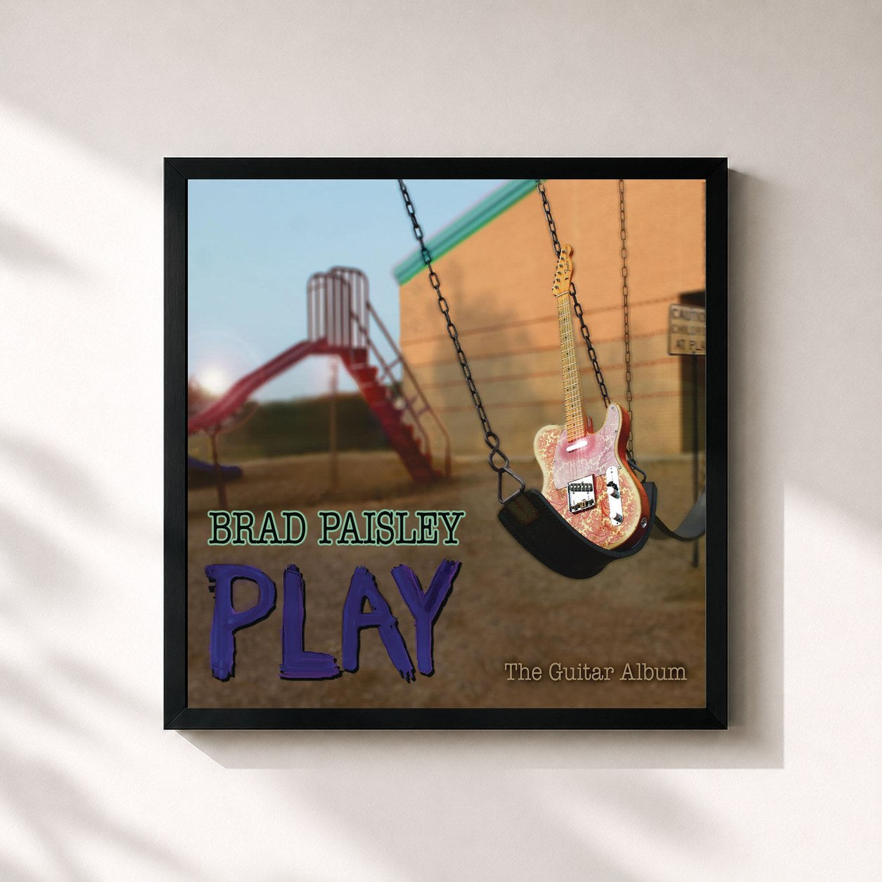 #noir Tableau carré de l'album Play de Brad Paisley, cadre noir 32x32 cm
