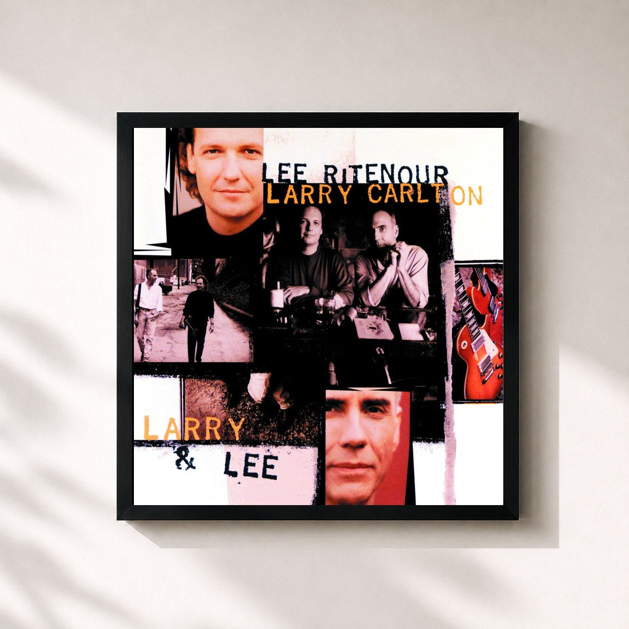 #noir Tableau carré de l'album Larry & Lee de Lee Ritenour, cadre noir 32x32 cm
